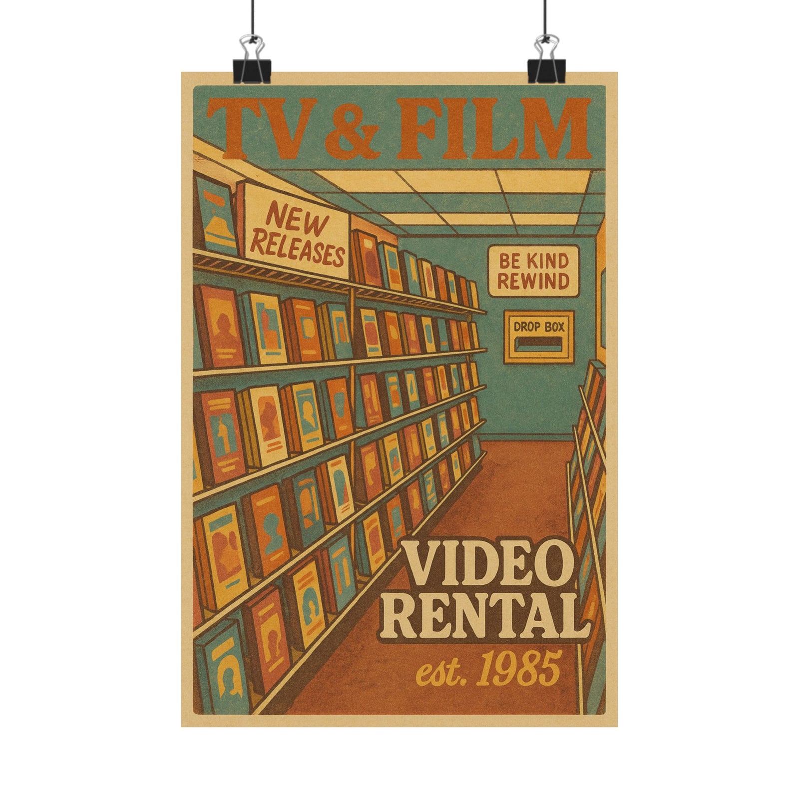 VHS Rental Store Aisle Art Print Poster, Be Kind Rewind Nostalgia