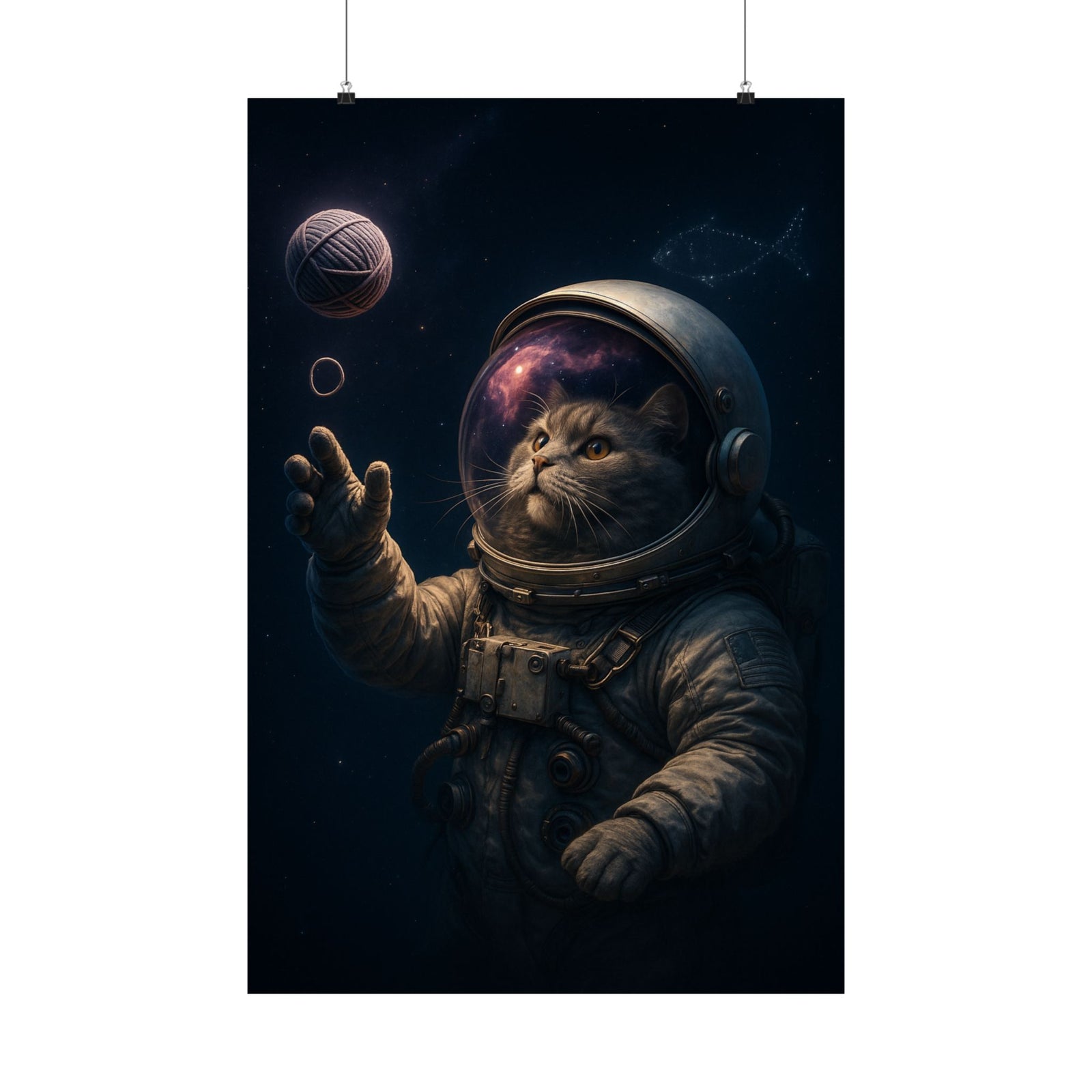 Astronaut Cat In Space Art Print Poster, Cosmic Nebula Hero Art