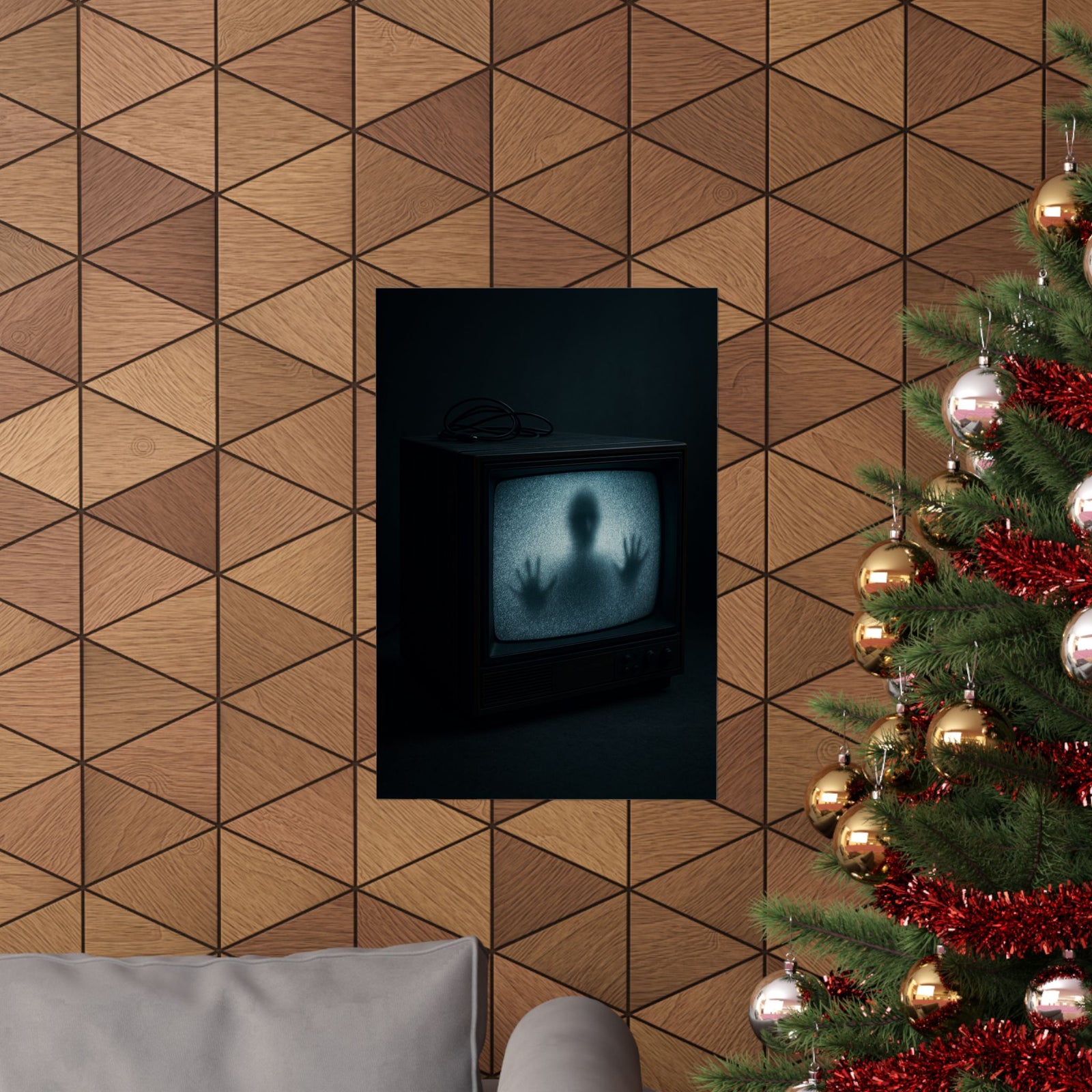 Haunted CRT Static TV Art Print Poster, VHS Horror Movie Night