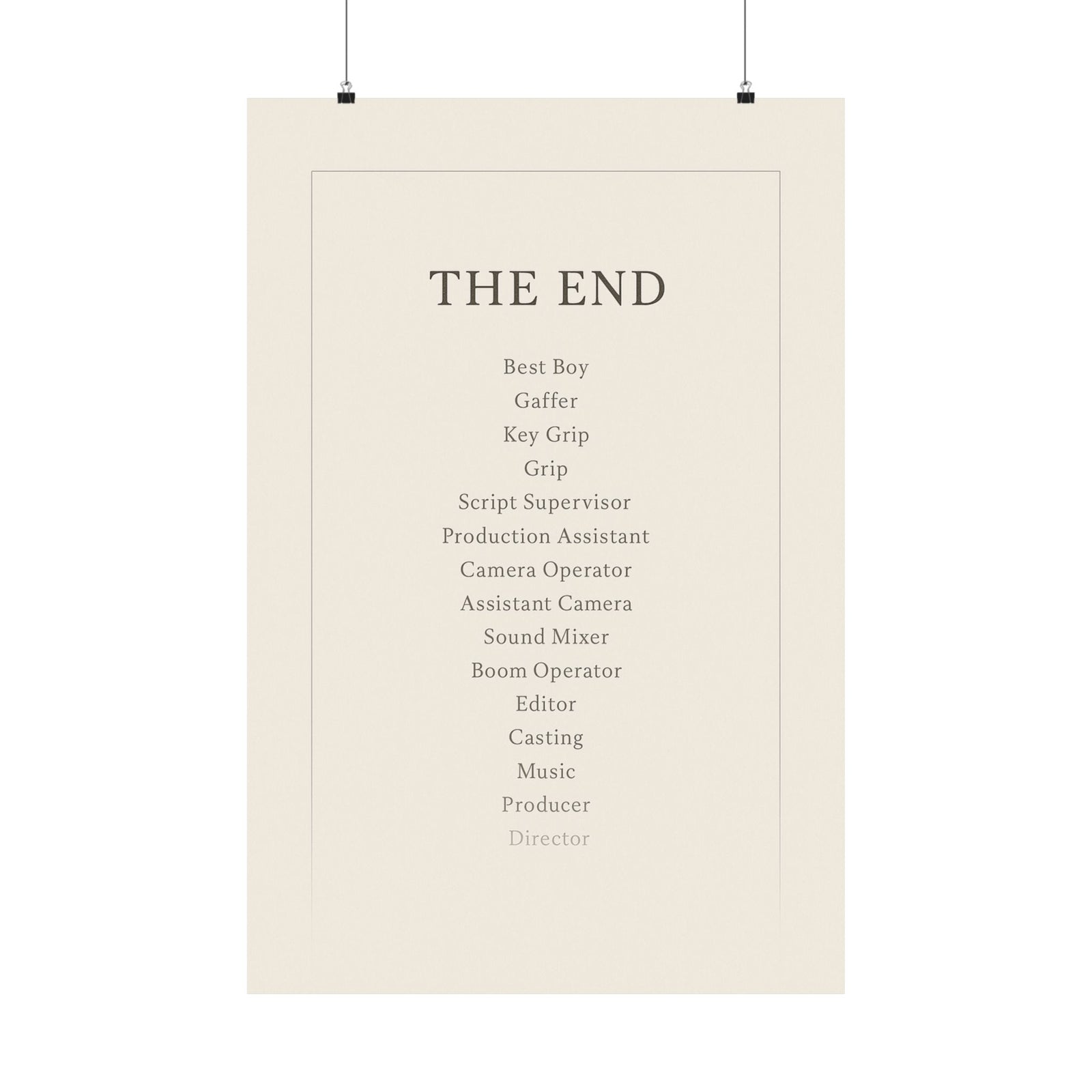 End Credits Roll Art Print Poster, Minimalist THE END Typography