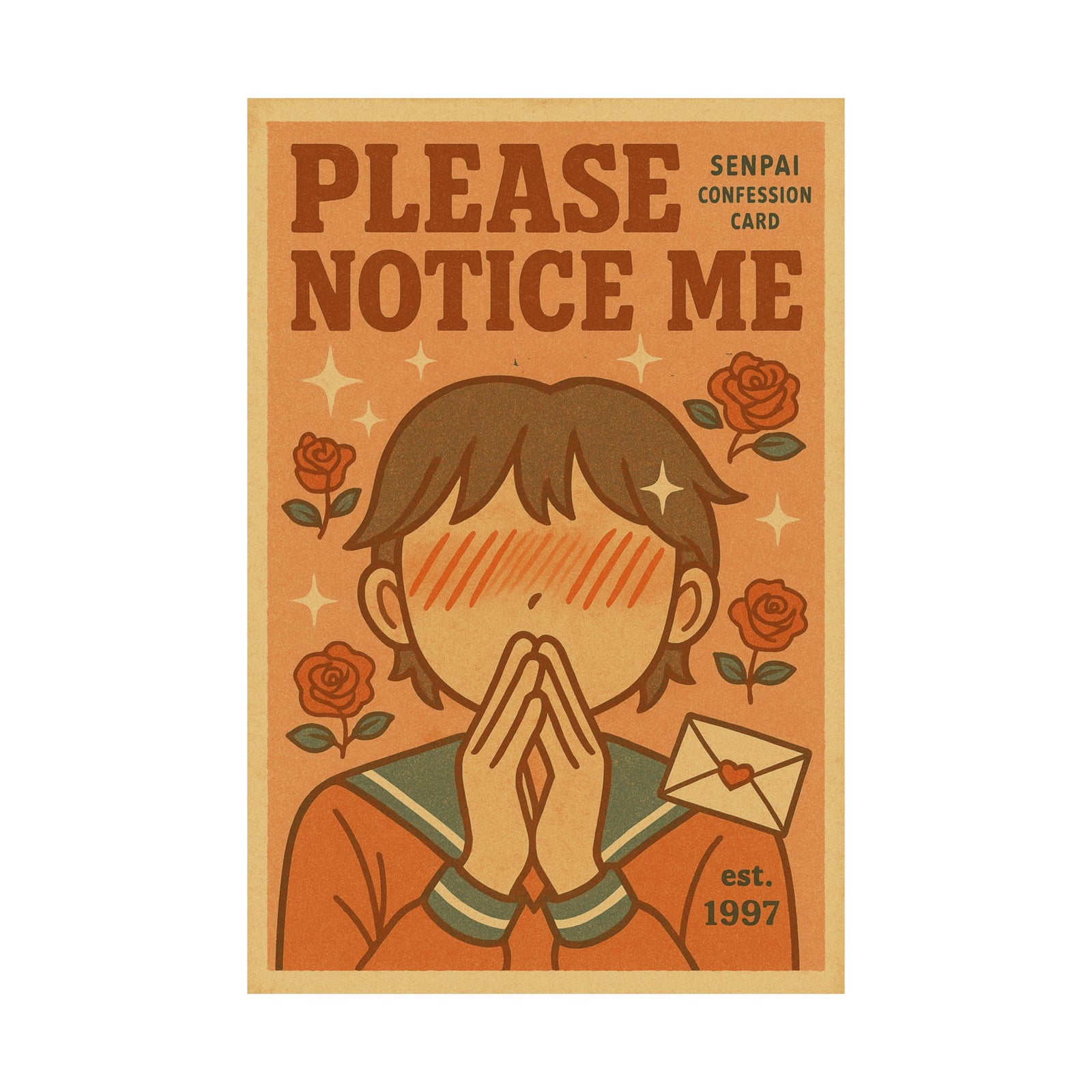 Notice Me Senpai Art Print Poster, Shojo Romance Parody