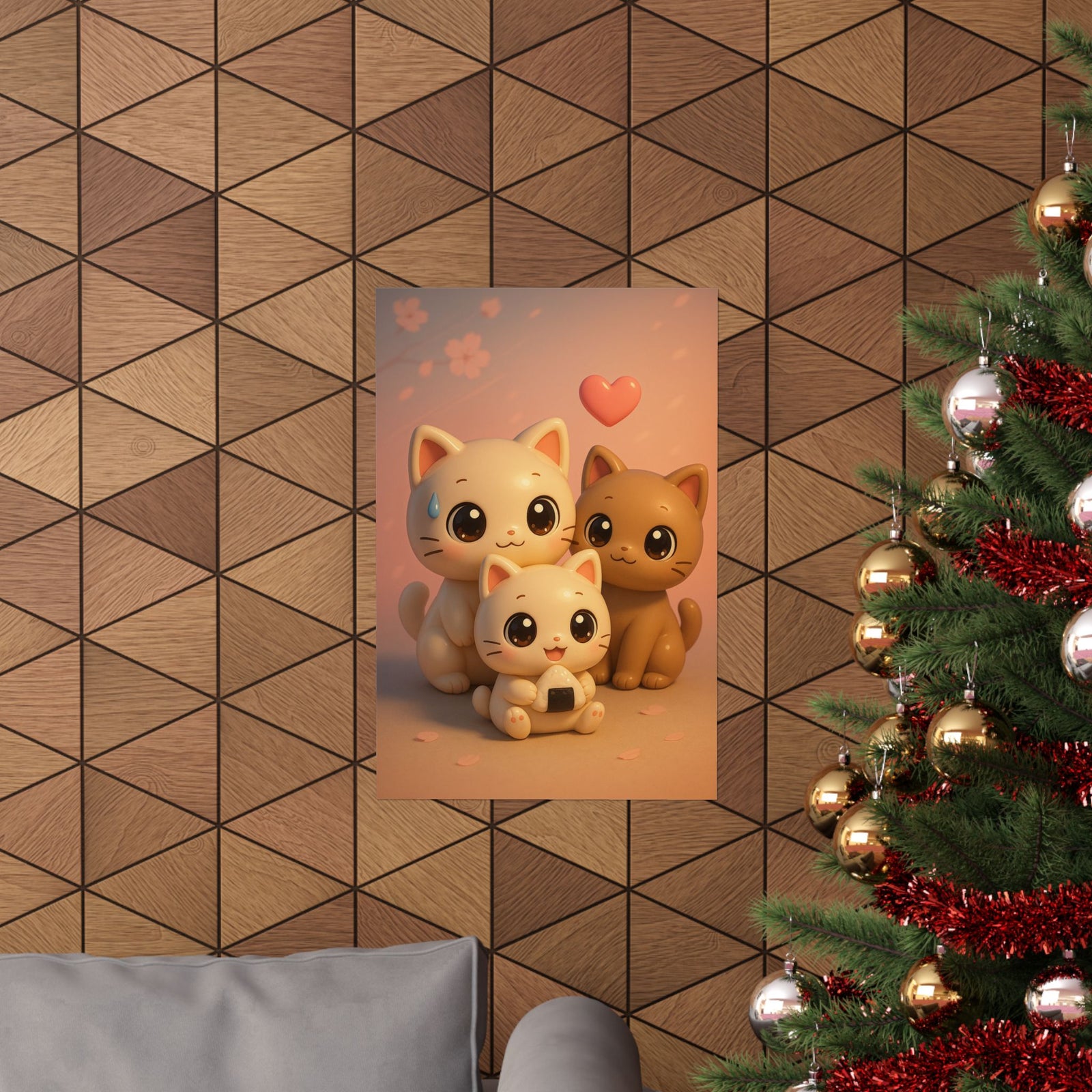 Kawaii Chibi Cats Art Print Poster, Cute 3D Anime Mascots