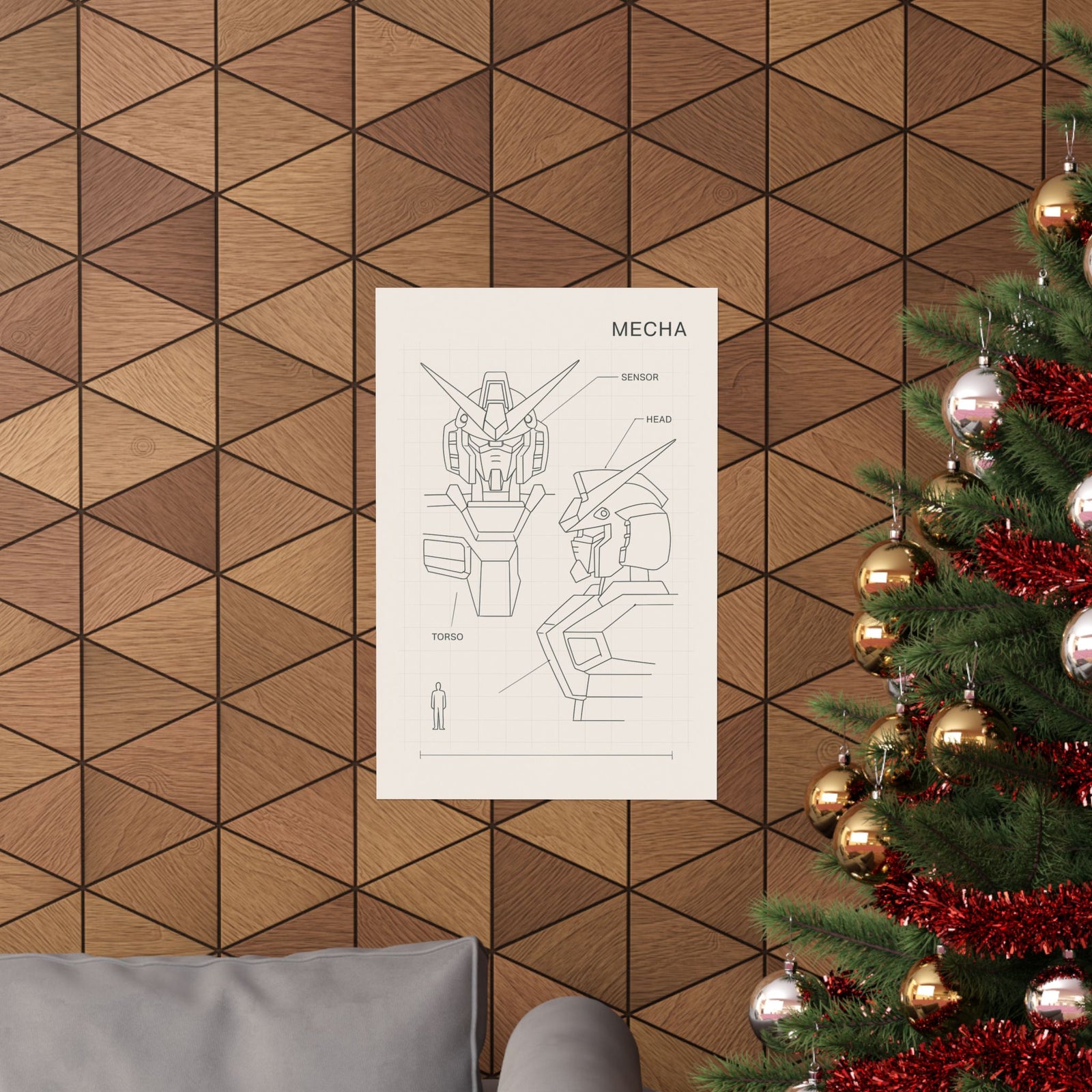 Mecha Robot Blueprint Art Print Poster, Anime Mech Schematic