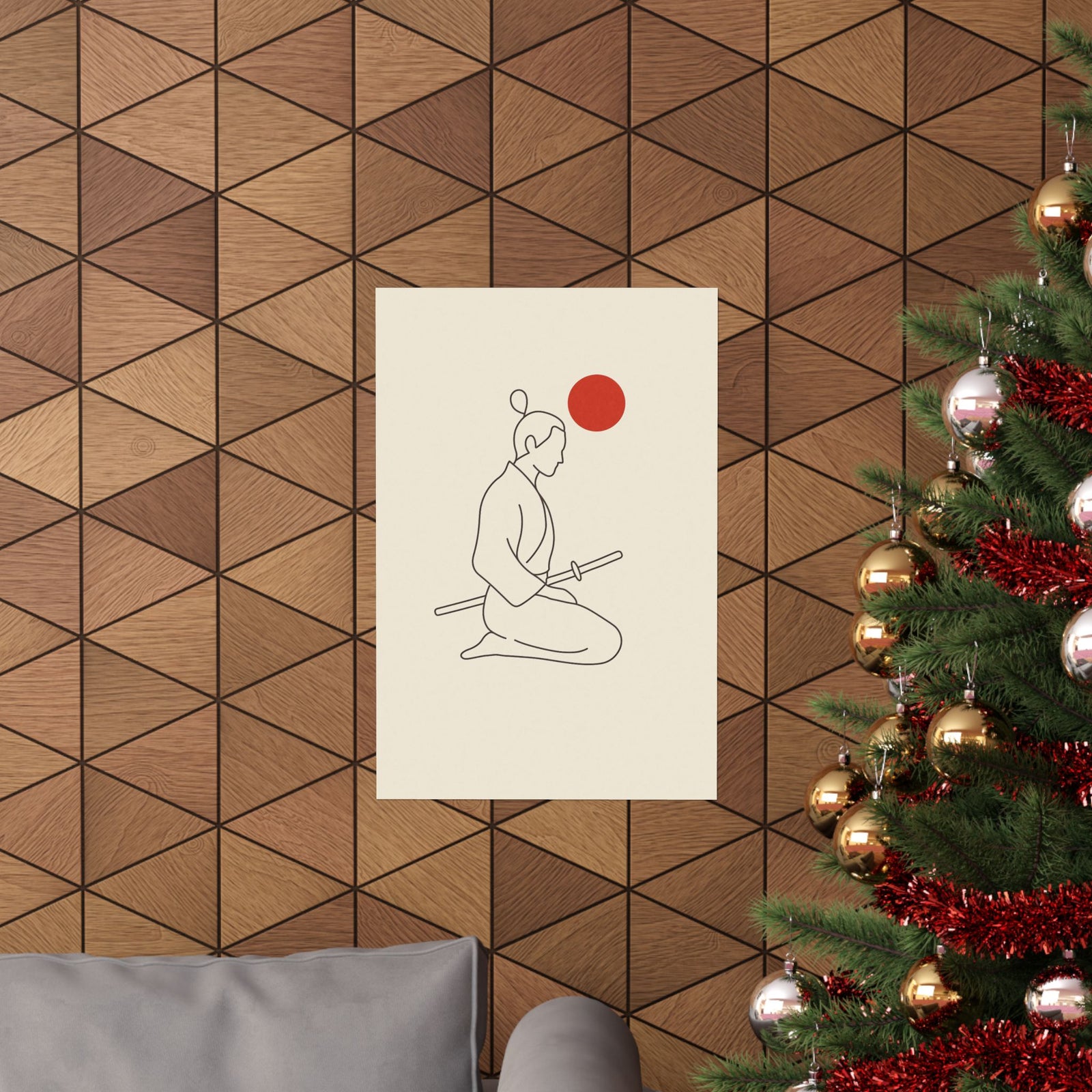 Minimal Samurai Line Art Print Poster, One Line Swordsman