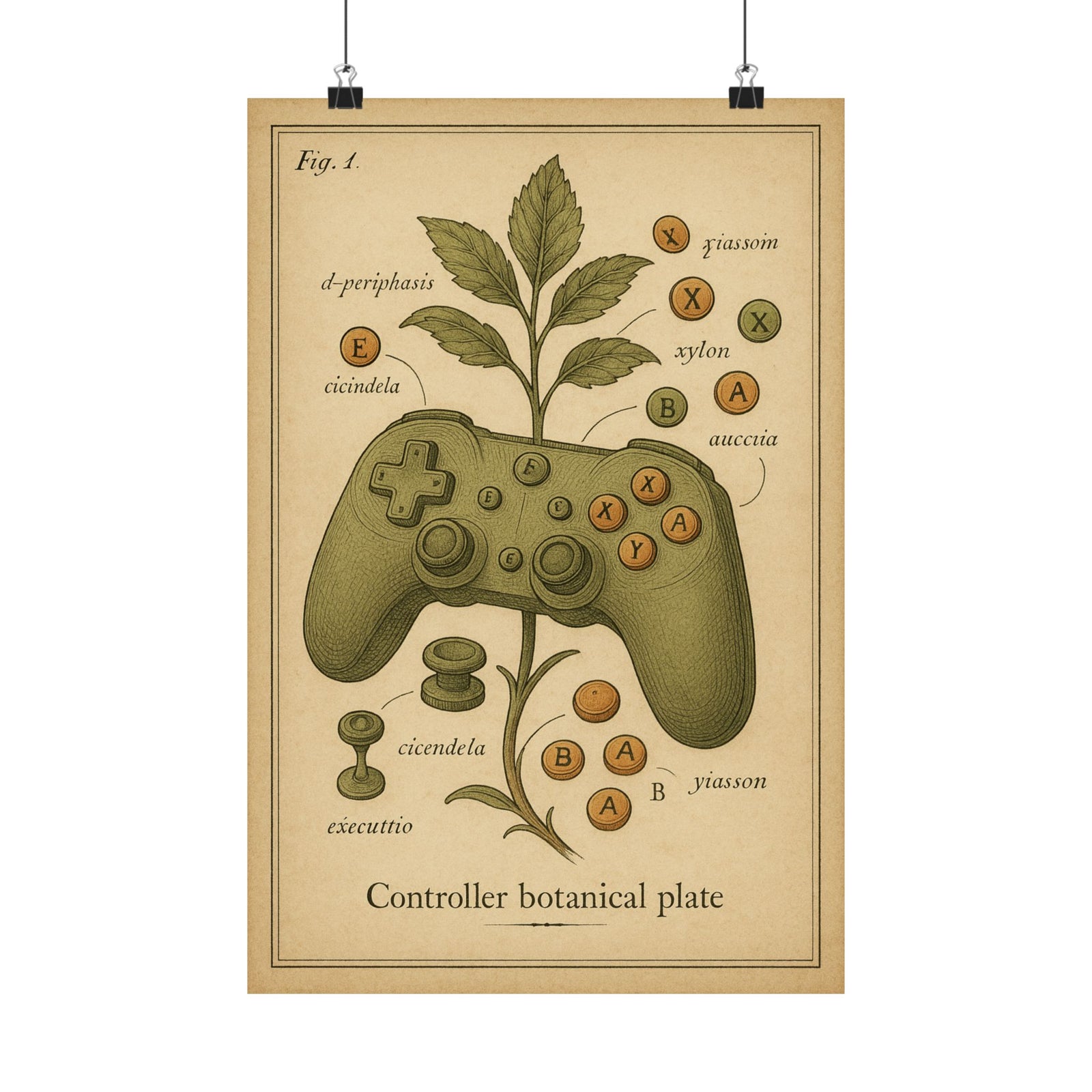 Controller Botanical Specimen Art Print Poster, Vintage Plate Style