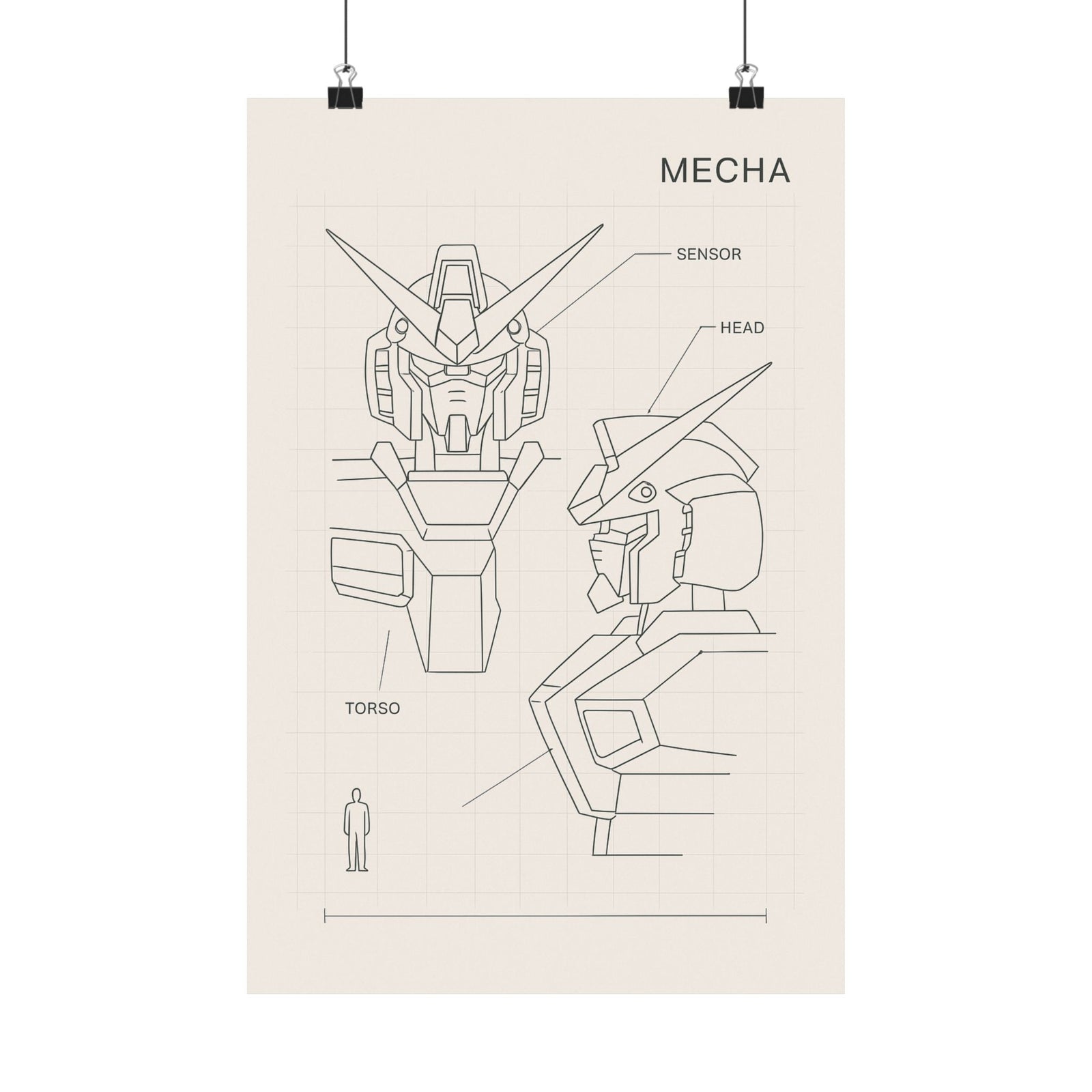 Mecha Robot Blueprint Art Print Poster, Anime Mech Schematic