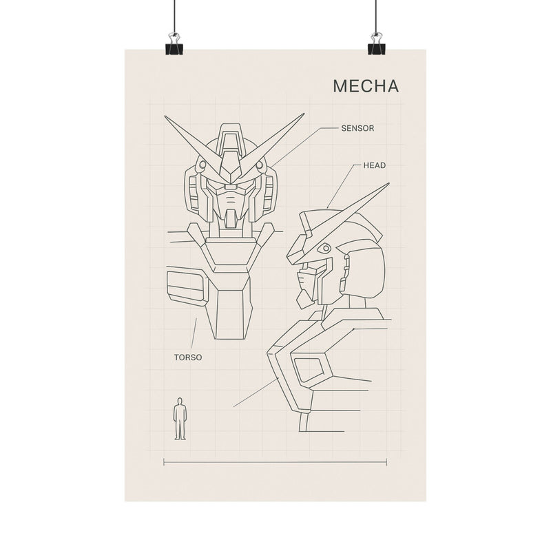 Mecha Robot Blueprint Art Print Poster, Anime Mech Schematic