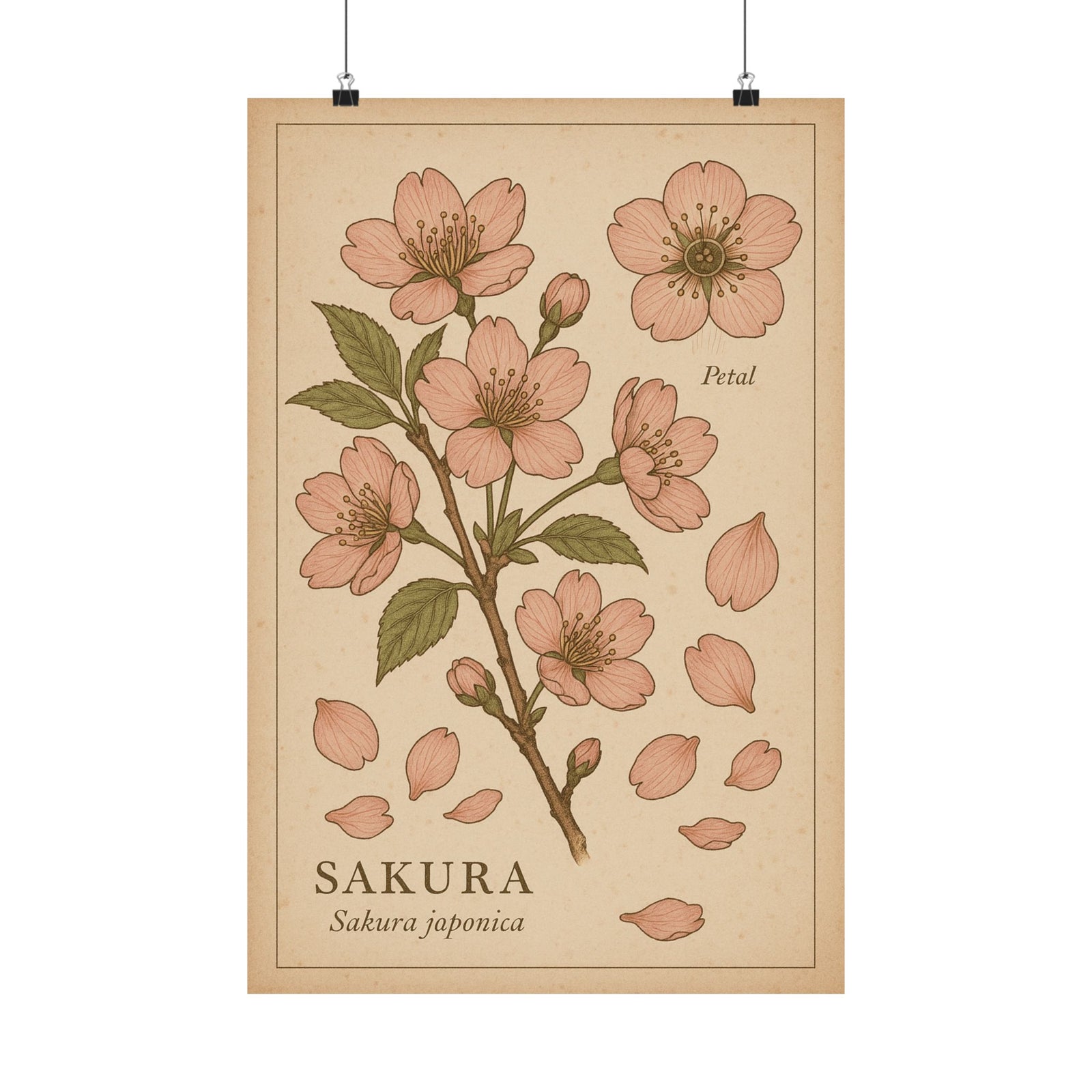 Sakura Blossom Botanical Art Print Poster, Vintage Japan Plant Plate