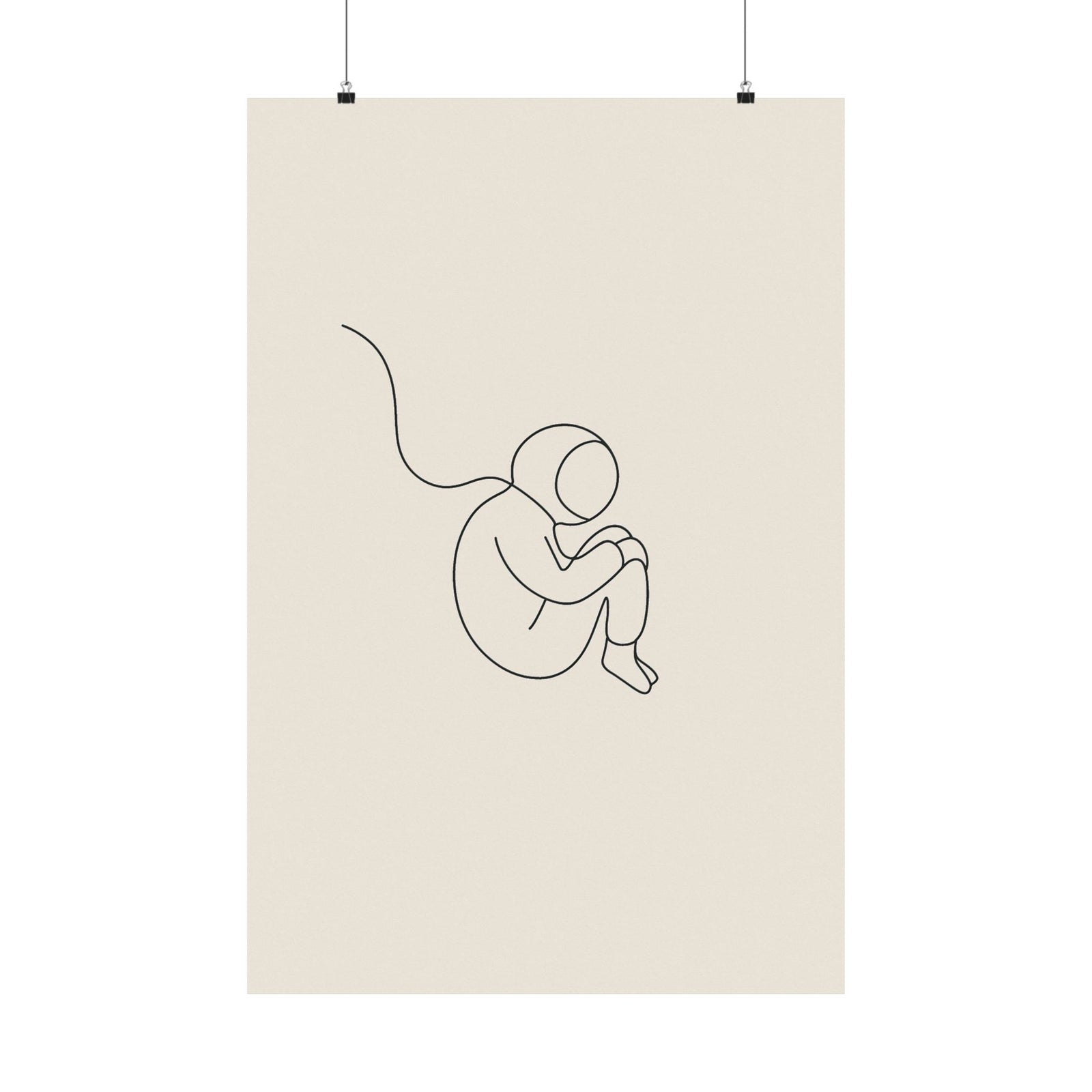Single Line Astronaut Art Print Poster, Minimalist Floating Figure