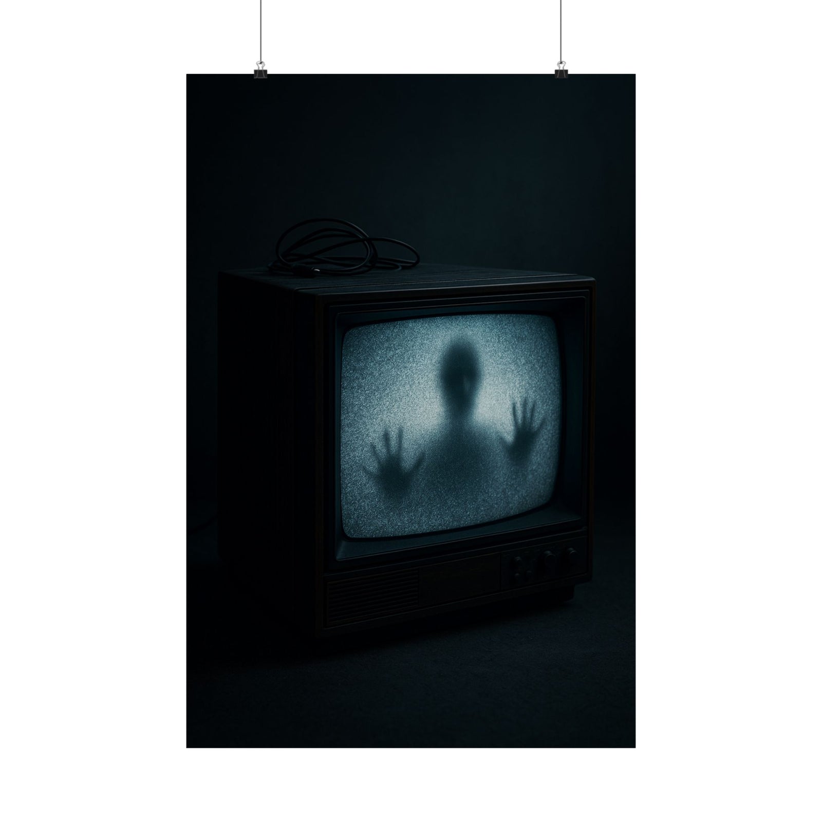 Haunted CRT Static TV Art Print Poster, VHS Horror Movie Night
