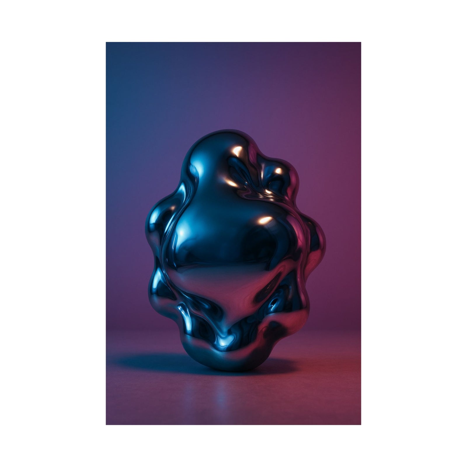Liquid Chrome Blob Art Print Poster, Mirror Metal Y2K Sculpture