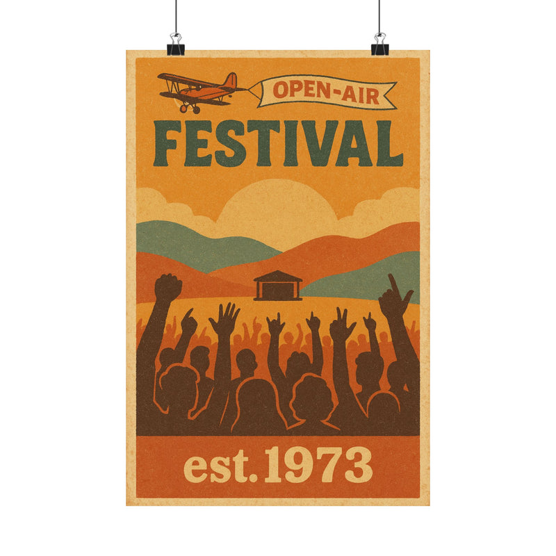 Vintage Festival Travel Art Print Poster, Sunrise Over The Main Stage