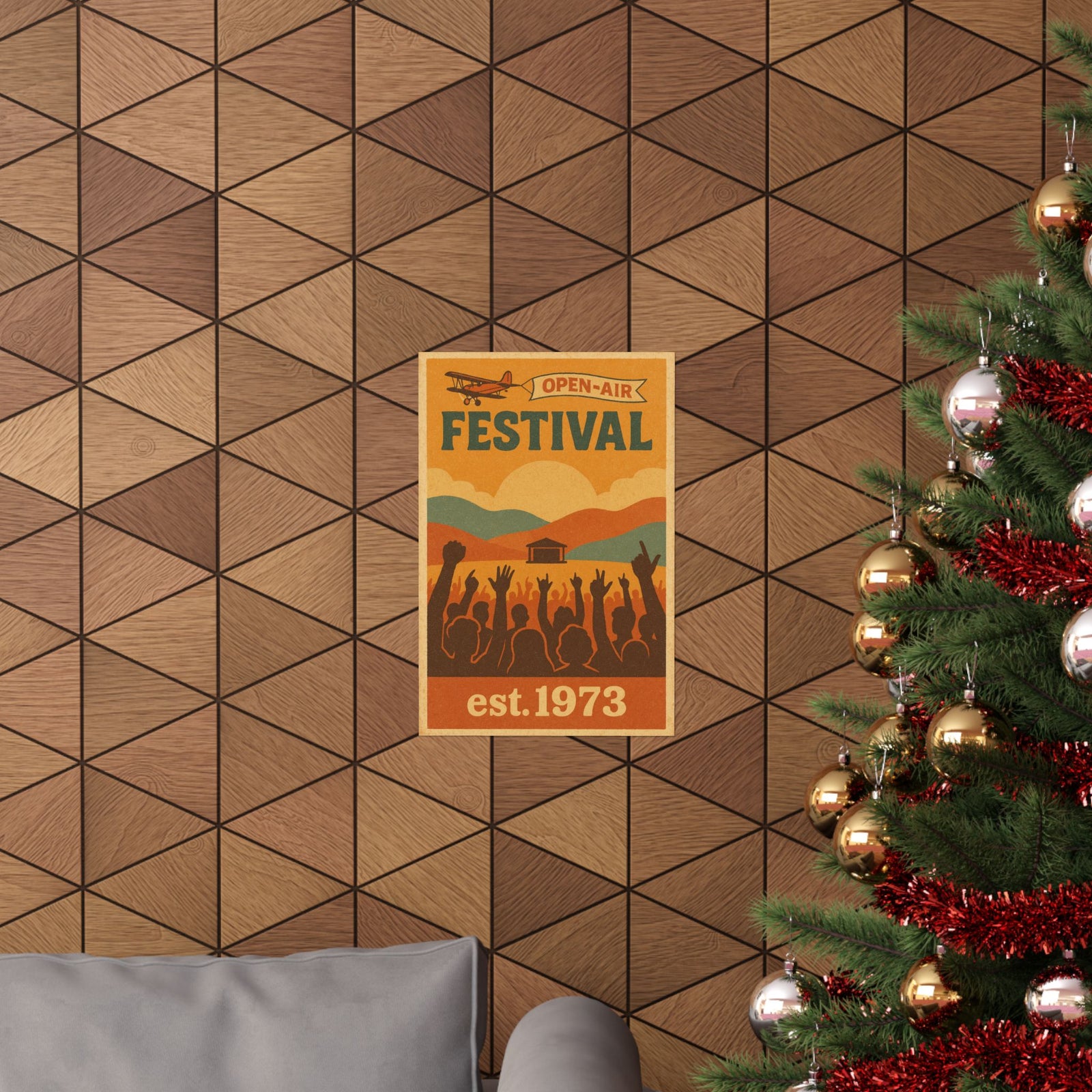 Vintage Festival Travel Art Print Poster, Sunrise Over The Main Stage