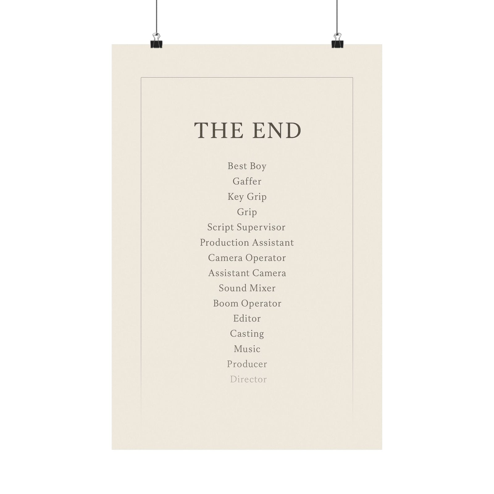 End Credits Roll Art Print Poster, Minimalist THE END Typography