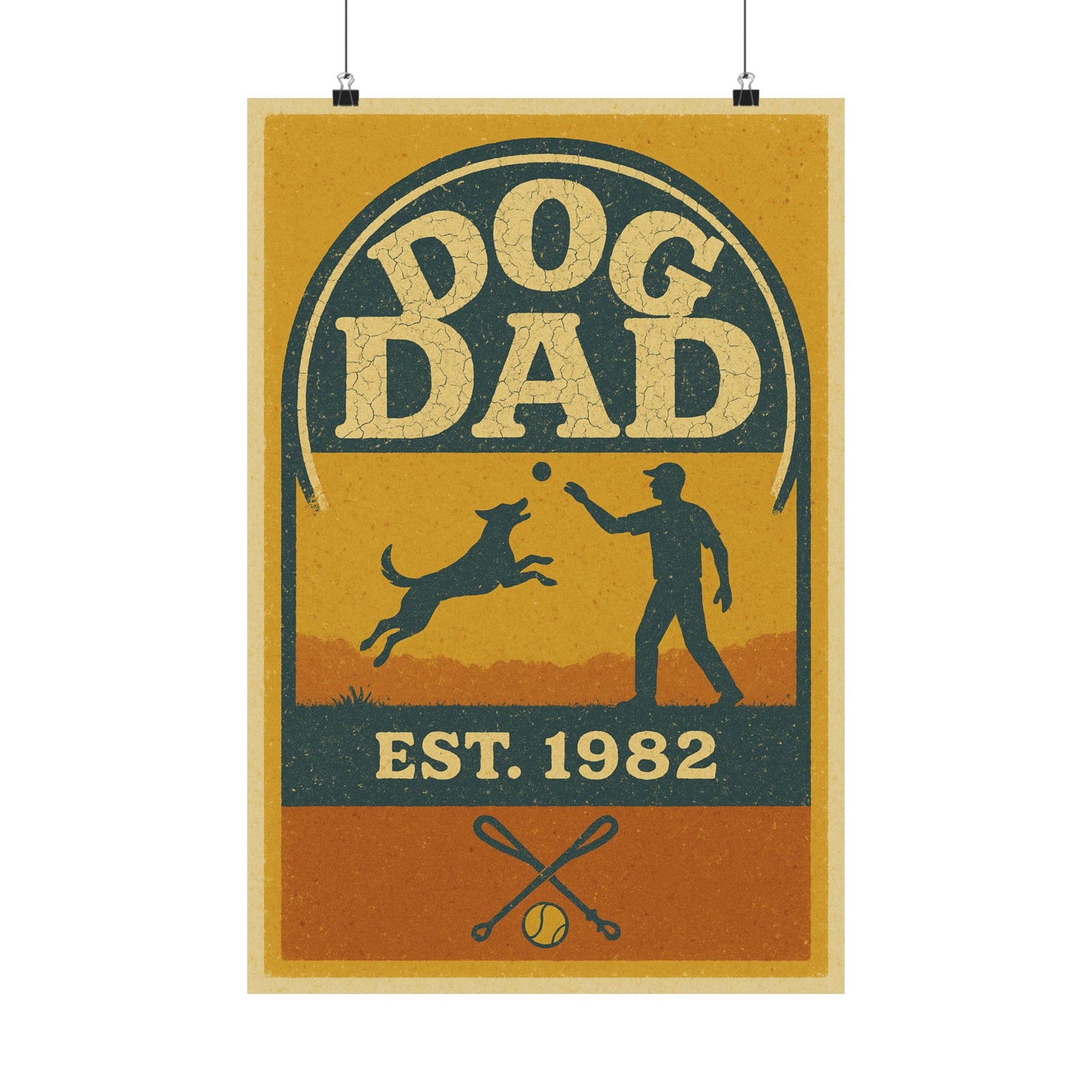Dog Dad Established Badge Art Print Poster, Vintage Varsity Emblem