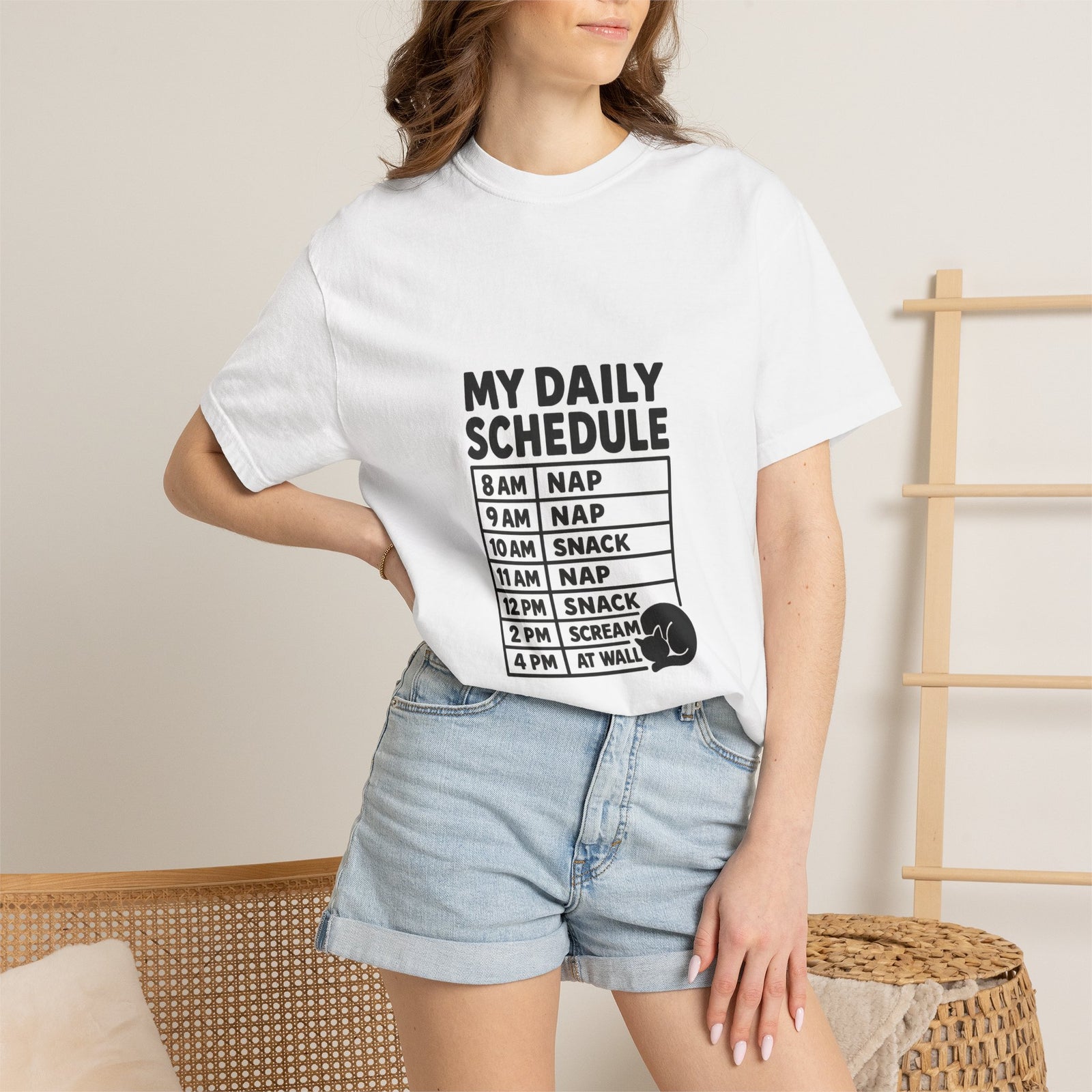 Cat Daily Schedule Graphic Tee, Nap Snack Scream Repeat