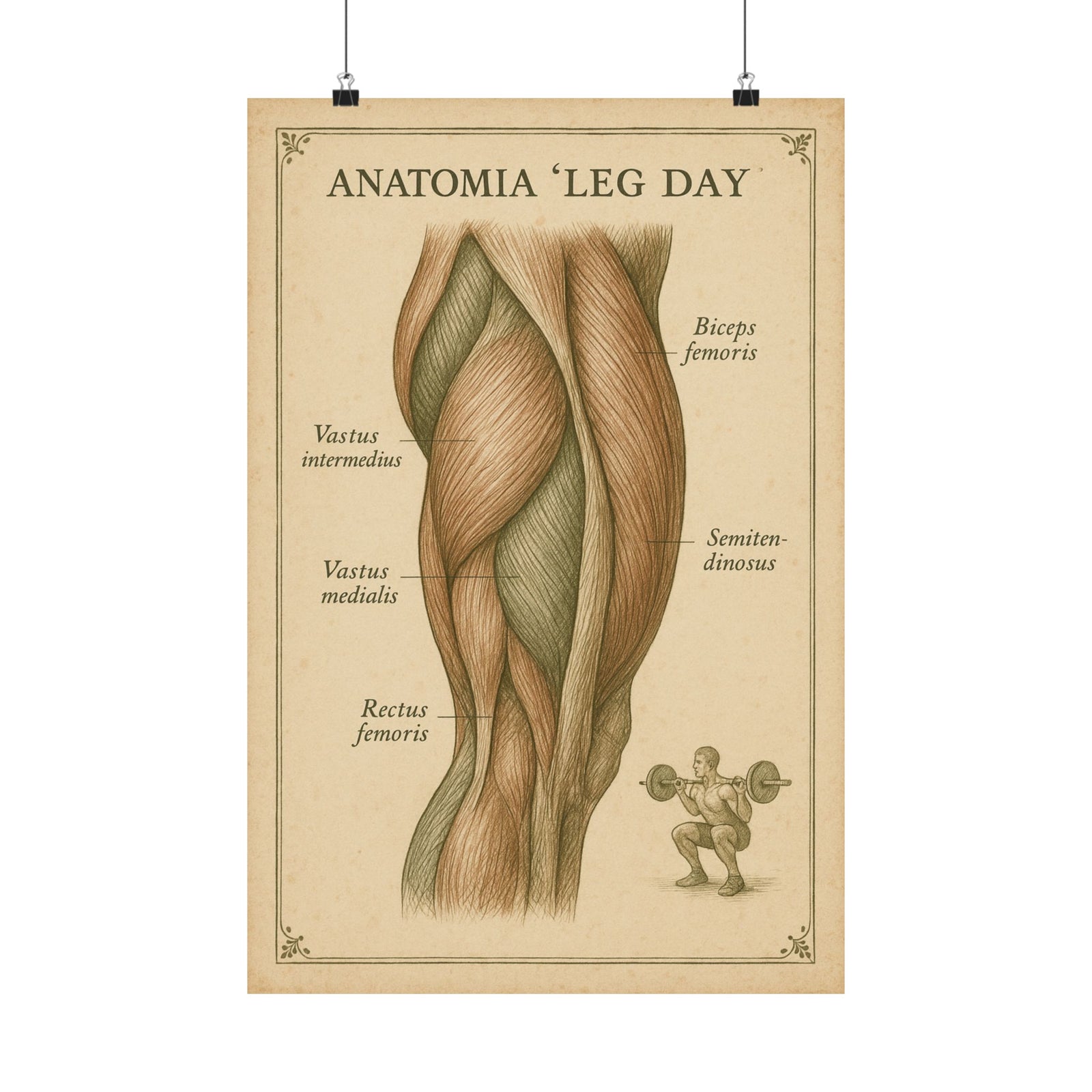 Leg Day Muscle Anatomy Art Print Poster, Vintage Specimen Chart