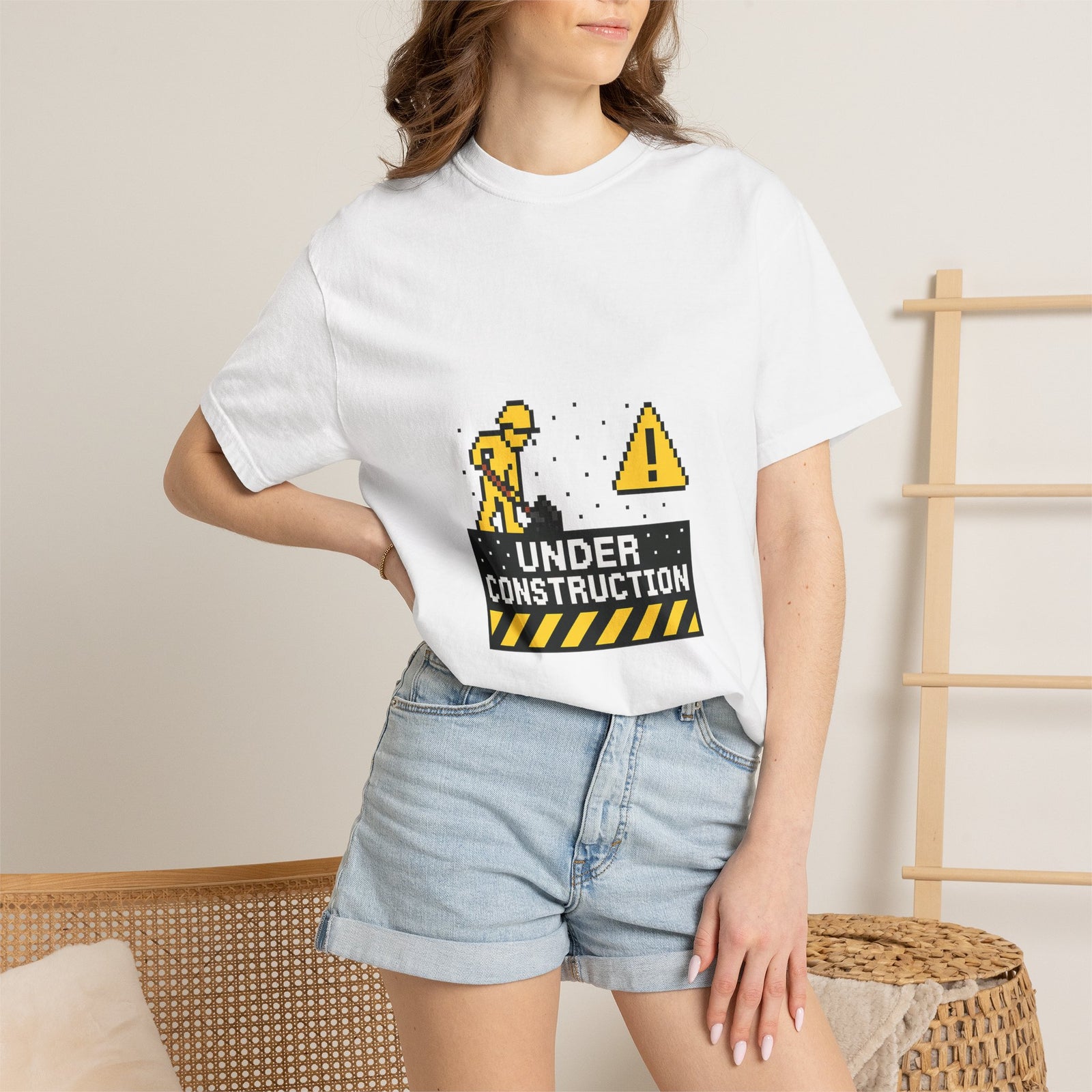 Under Construction GIF Graphic Tee, GeoCities Web Relic Vibe