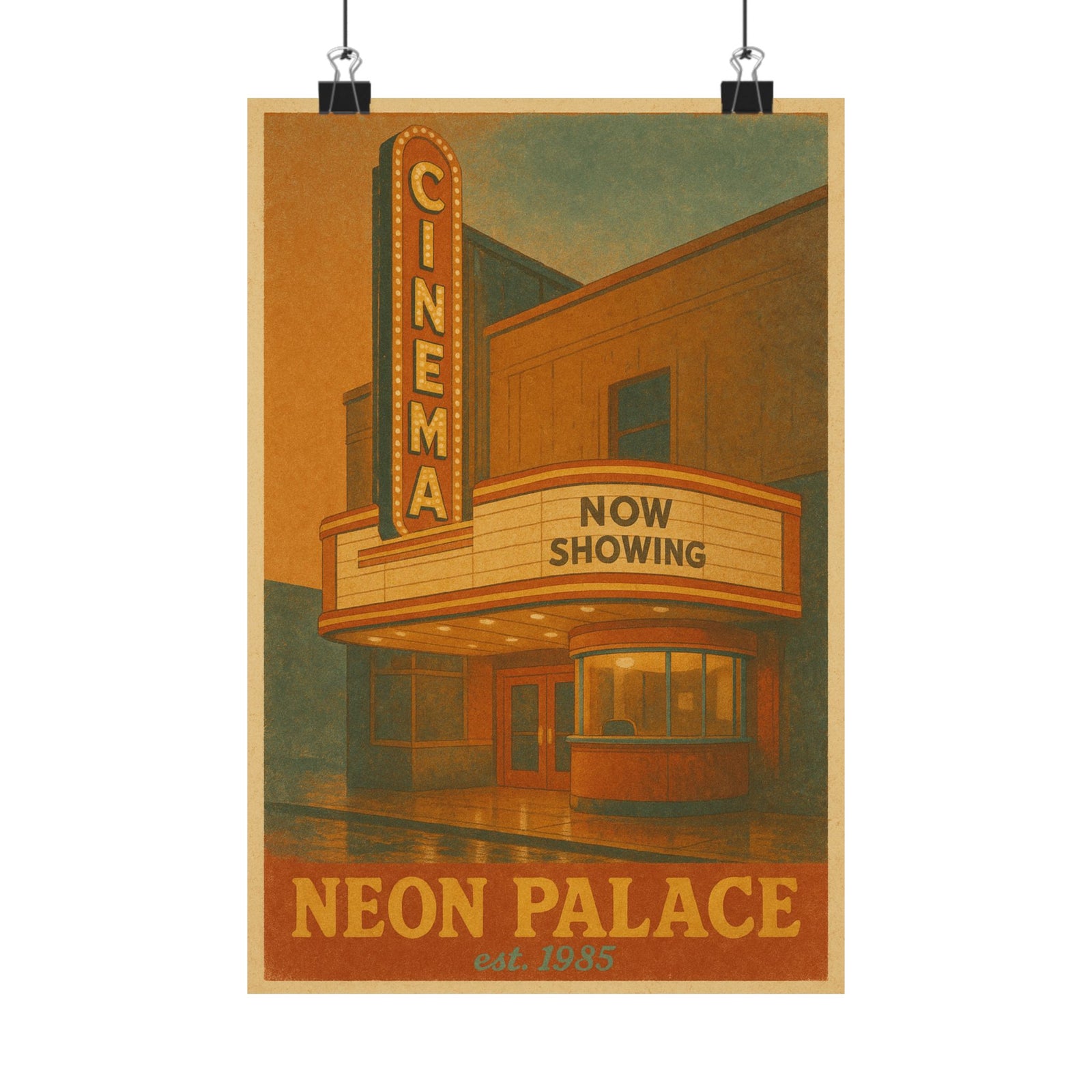 Vintage Cinema Marquee Art Print Poster, Now Showing Neon Palace