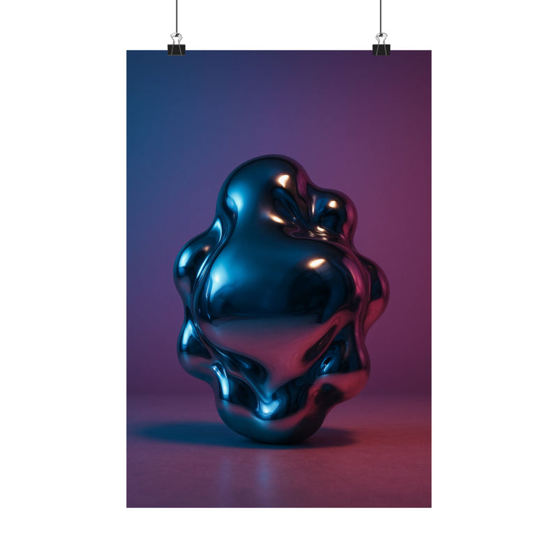 Liquid Chrome Blob Art Print Poster, Mirror Metal Y2K Sculpture