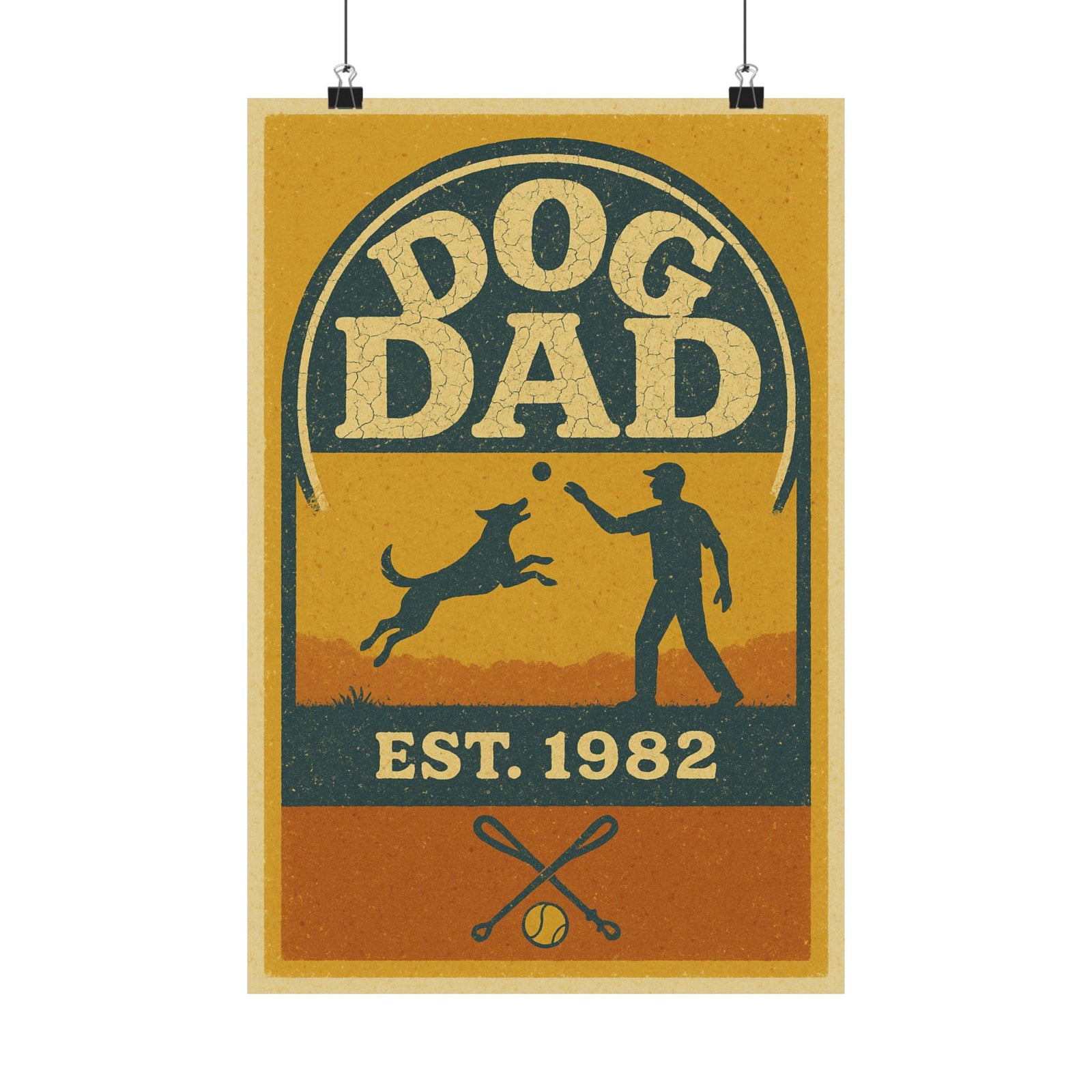 Dog Dad Established Badge Art Print Poster, Vintage Varsity Emblem