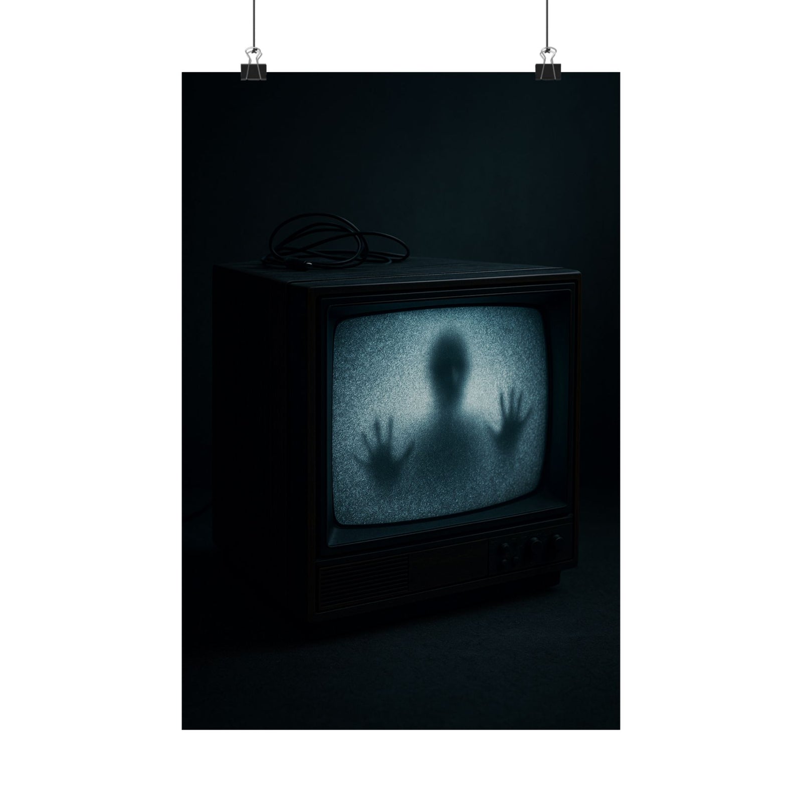 Haunted CRT Static TV Art Print Poster, VHS Horror Movie Night