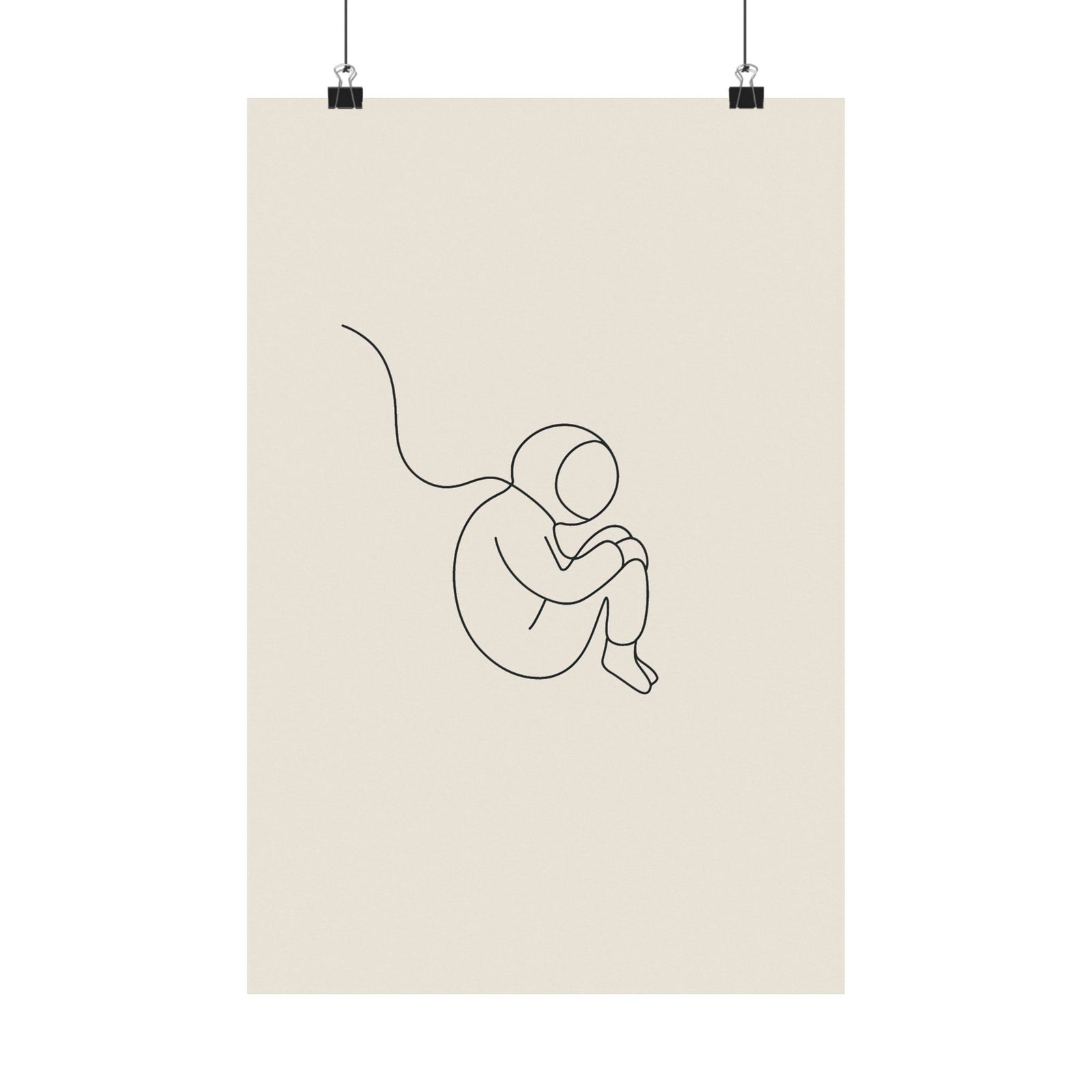Single Line Astronaut Art Print Poster, Minimalist Floating Figure
