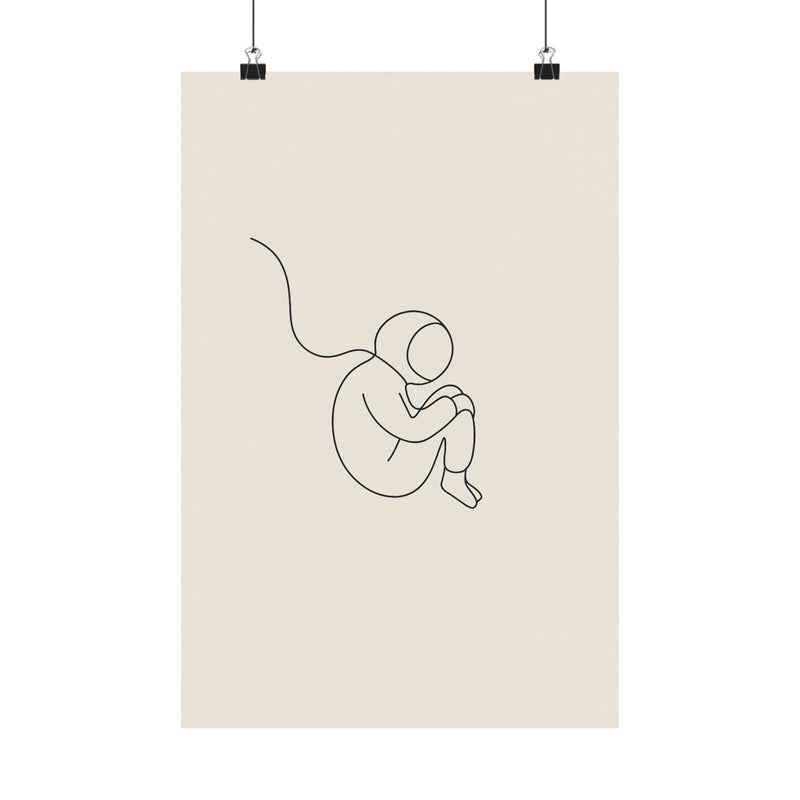 Single Line Astronaut Art Print Poster, Minimalist Floating Figure
