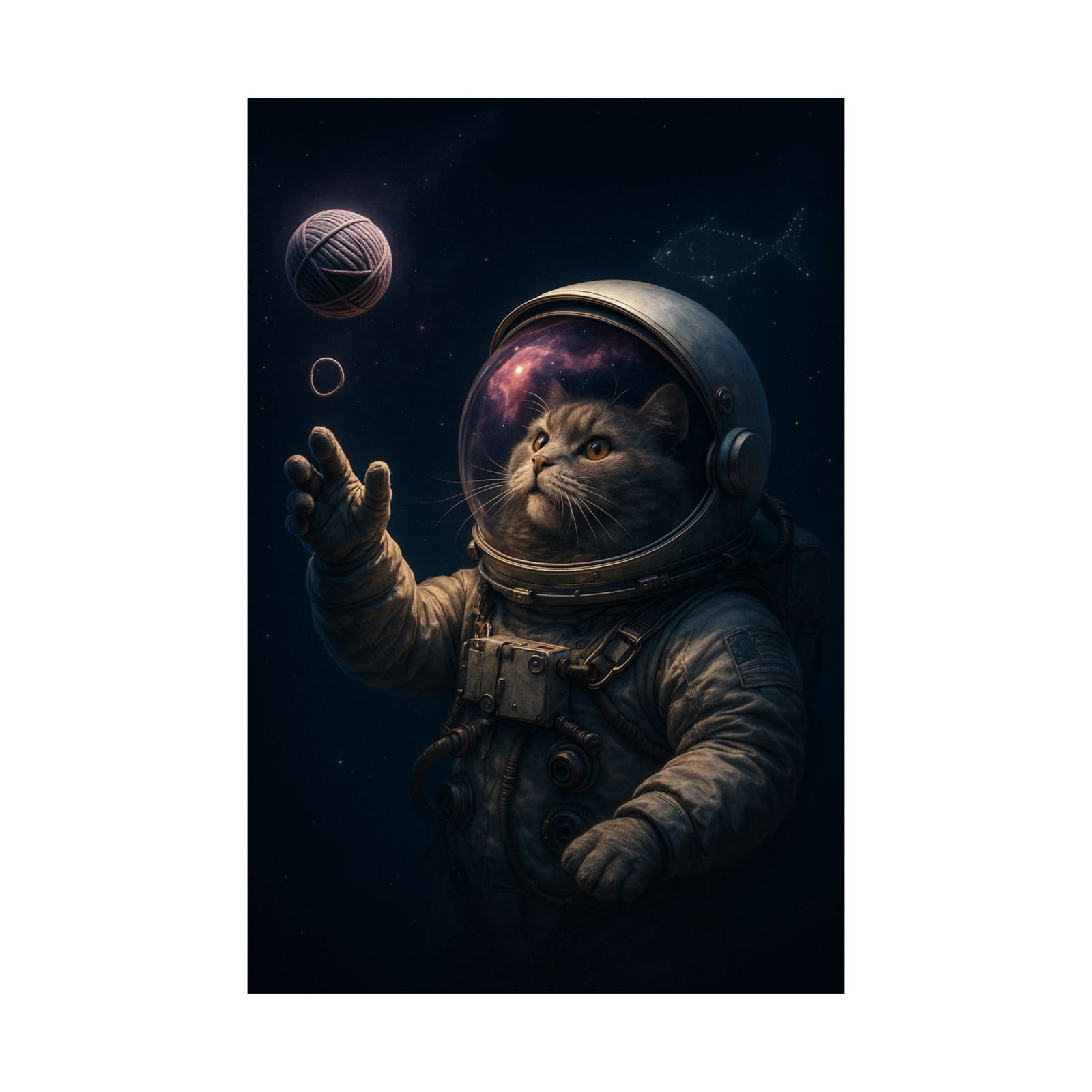 Astronaut Cat In Space Art Print Poster, Cosmic Nebula Hero Art