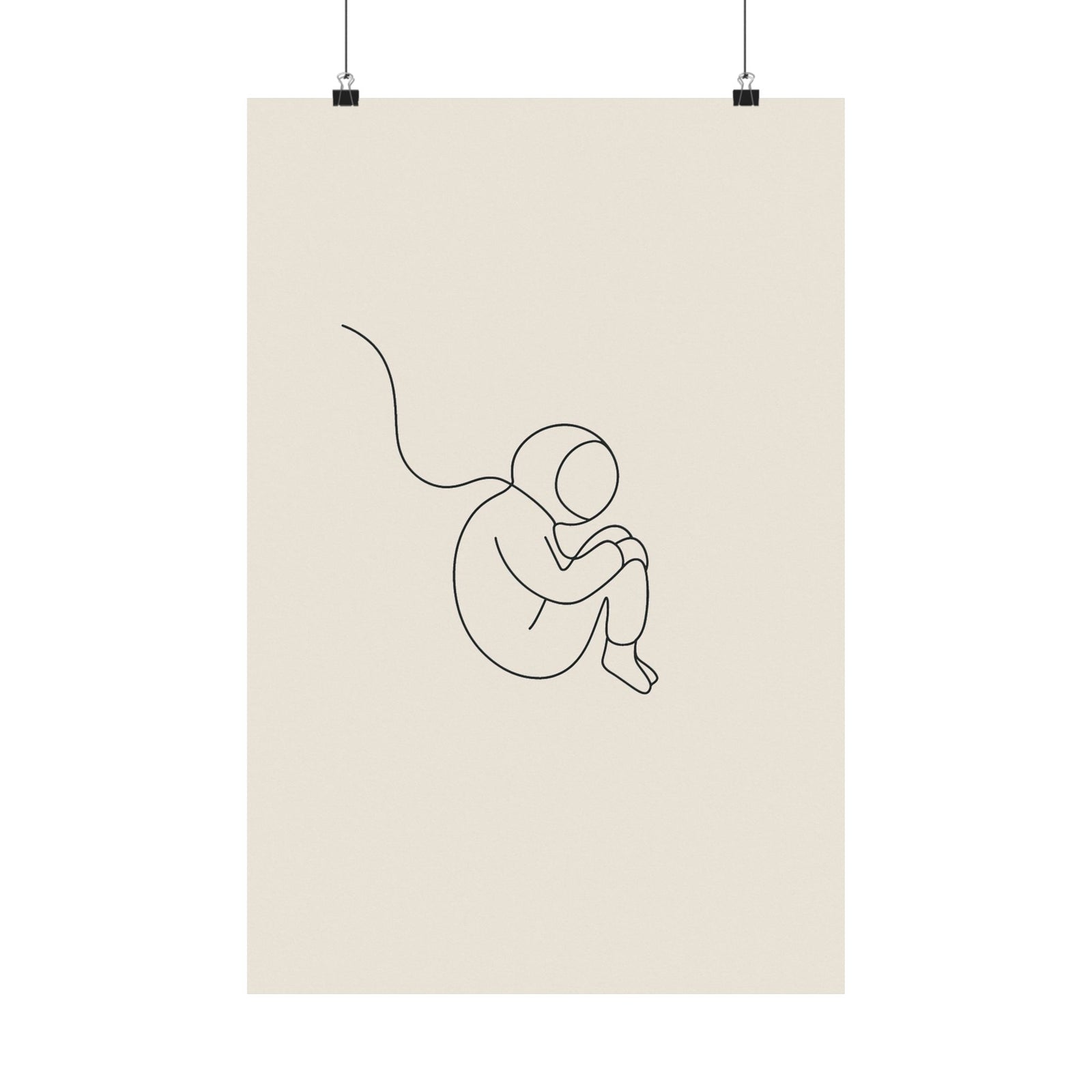 Single Line Astronaut Art Print Poster, Minimalist Floating Figure