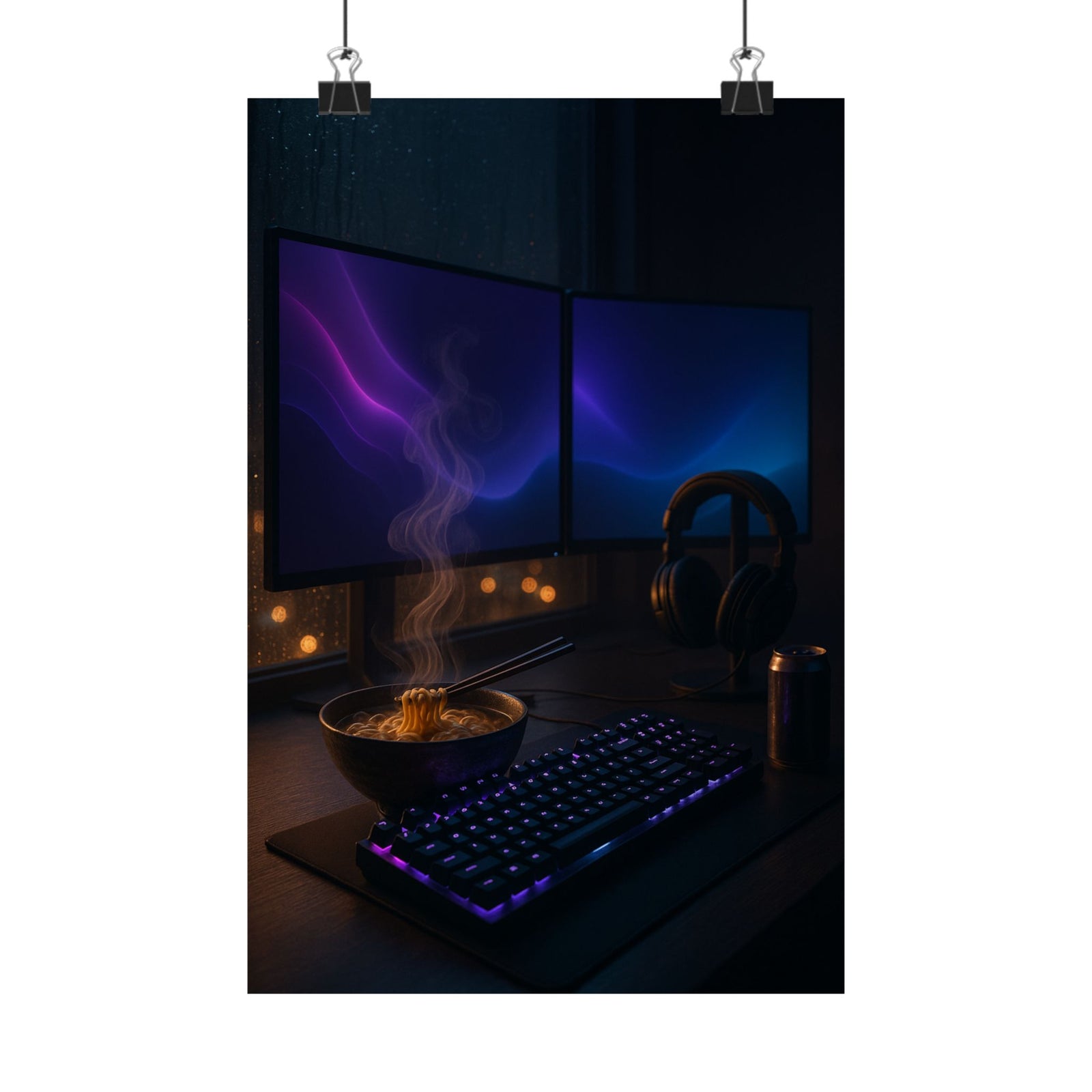2AM Battlestation Art Print Poster, Late-Night Gamer Setup