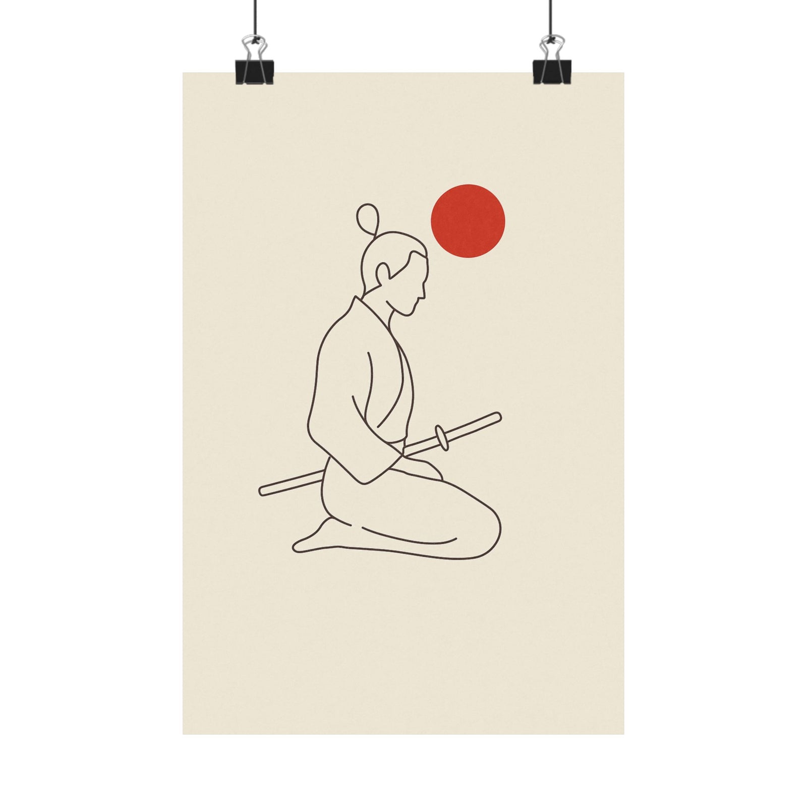 Minimal Samurai Line Art Print Poster, One Line Swordsman