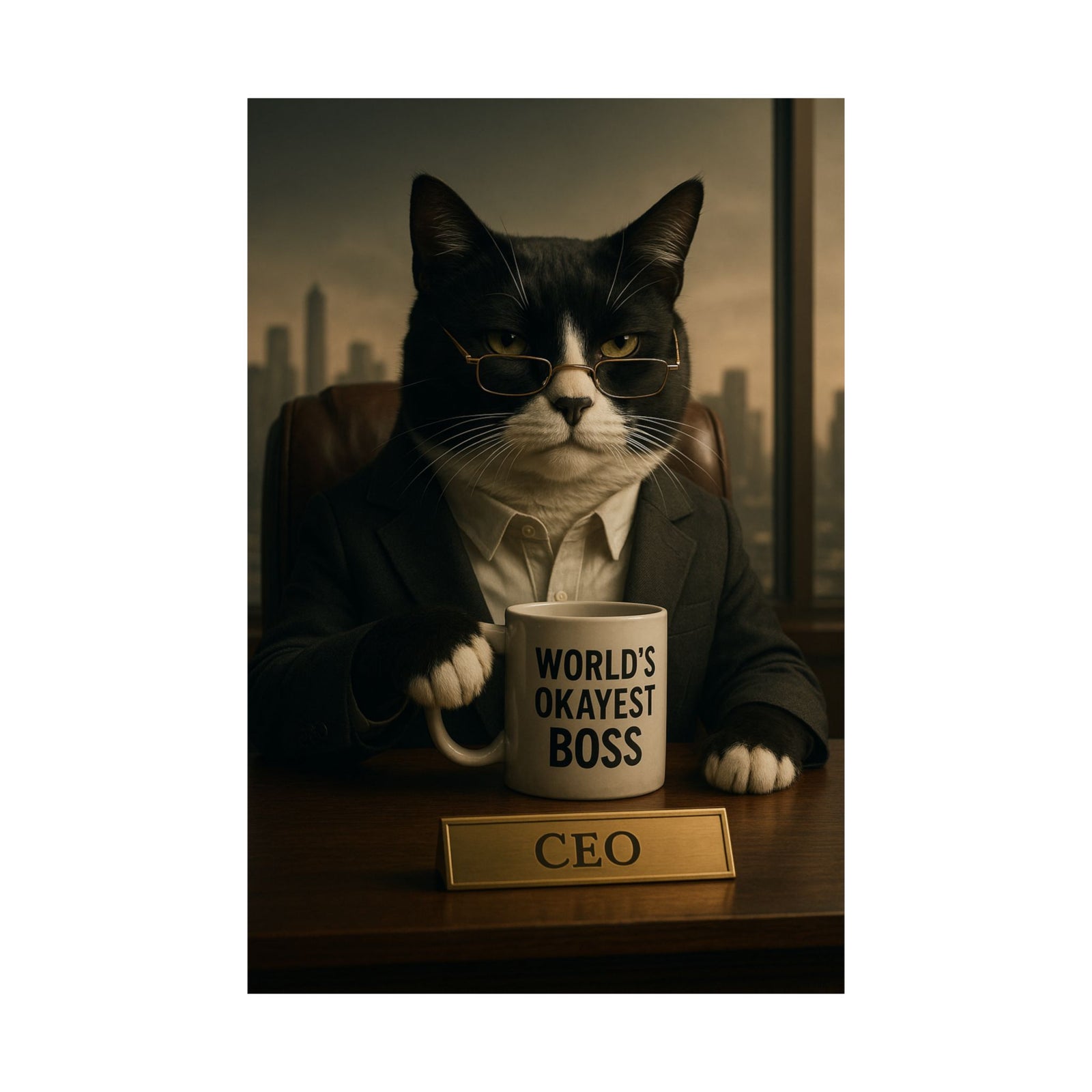 Tuxedo Cat CEO Art Print Poster, Corner Office Boss Energy