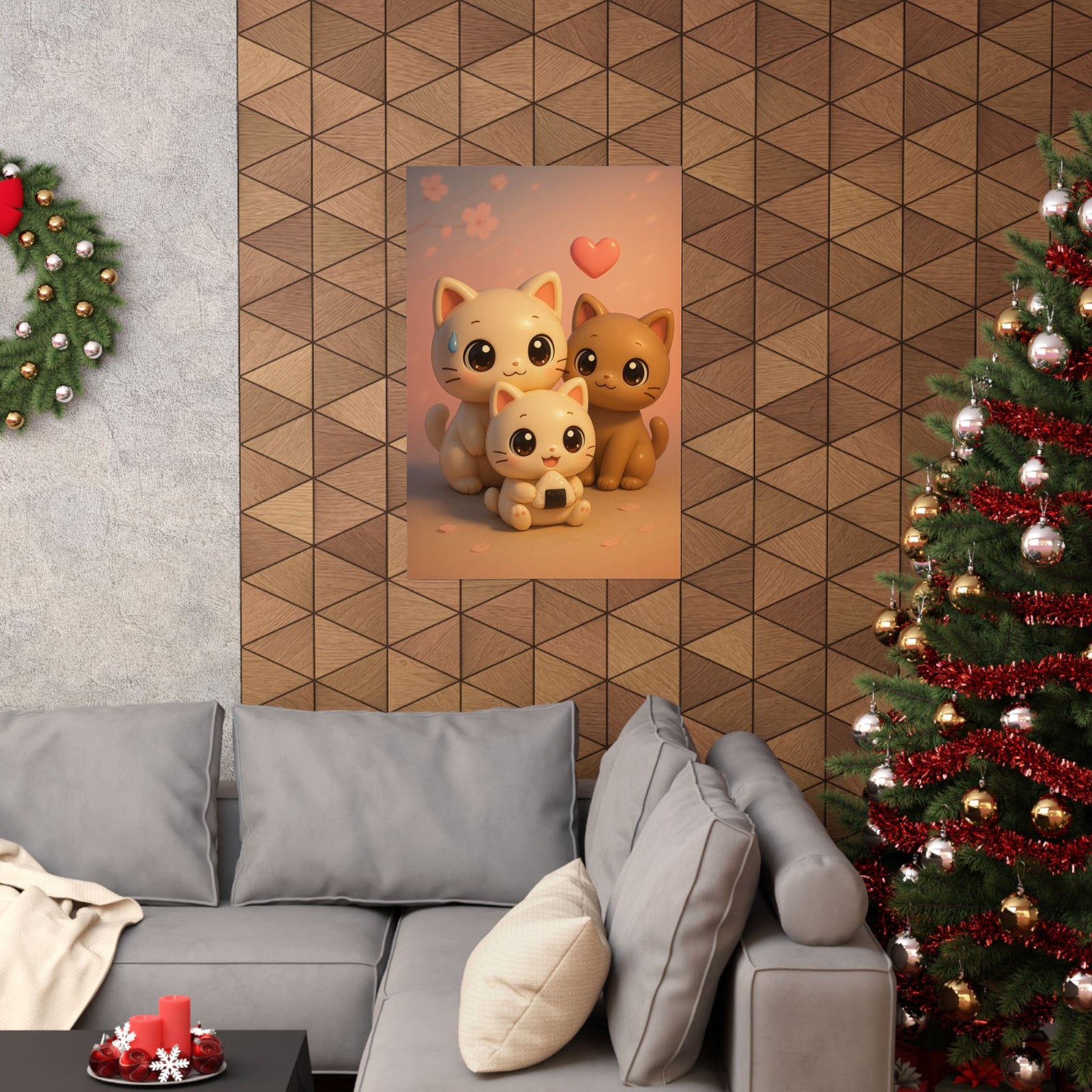 Kawaii Chibi Cats Art Print Poster, Cute 3D Anime Mascots