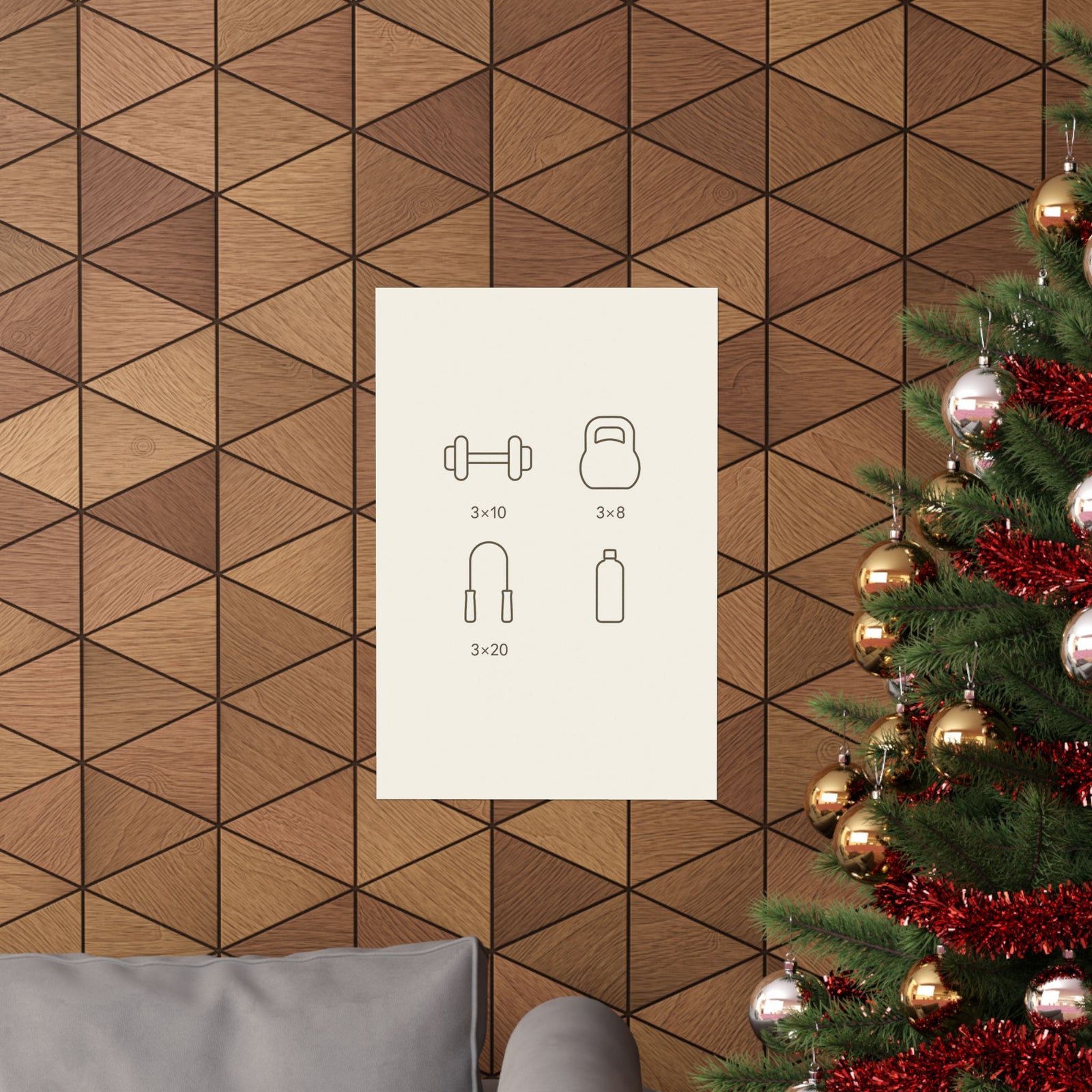 Workout Icon Grid Art Print Poster, Minimalist Line Design