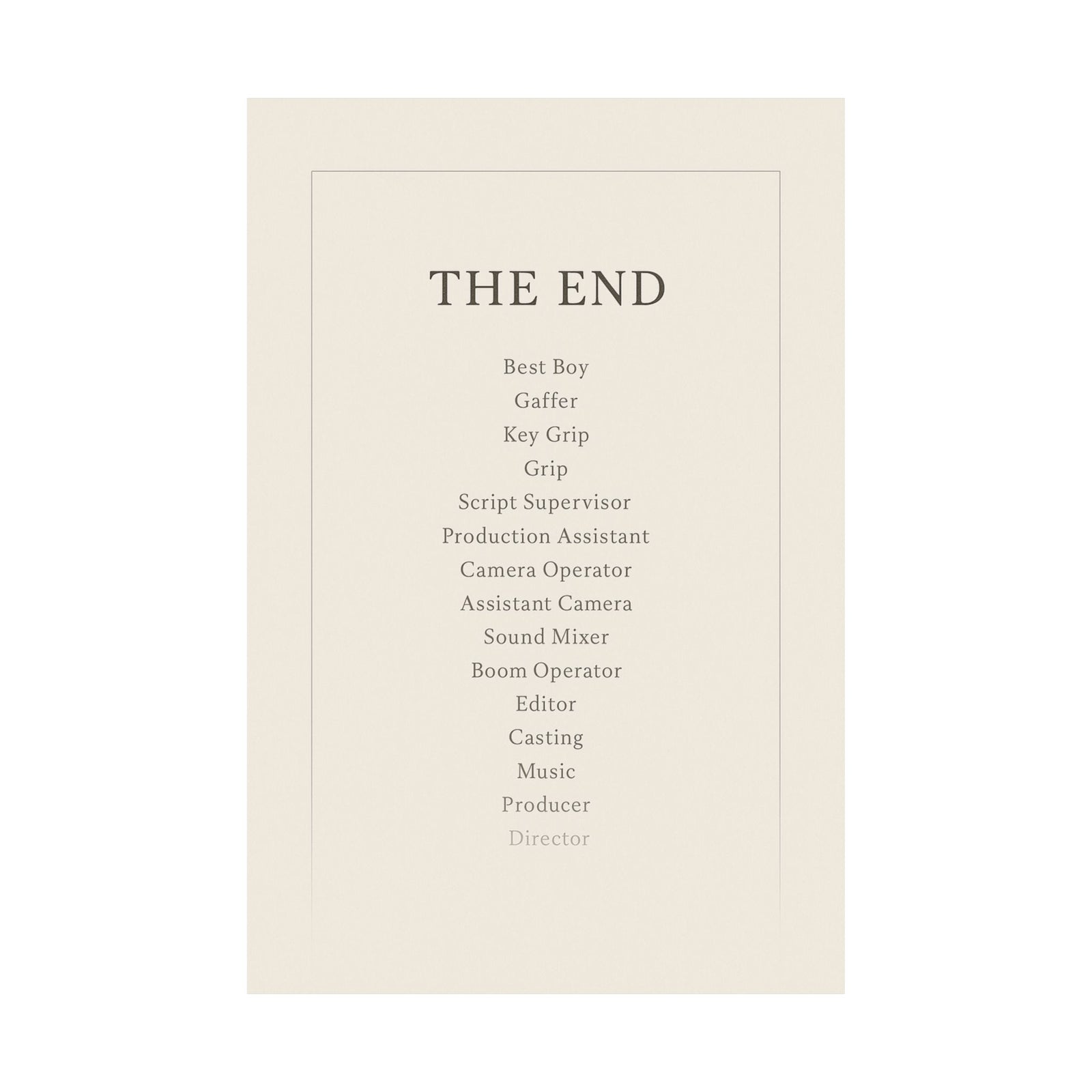 End Credits Roll Art Print Poster, Minimalist THE END Typography