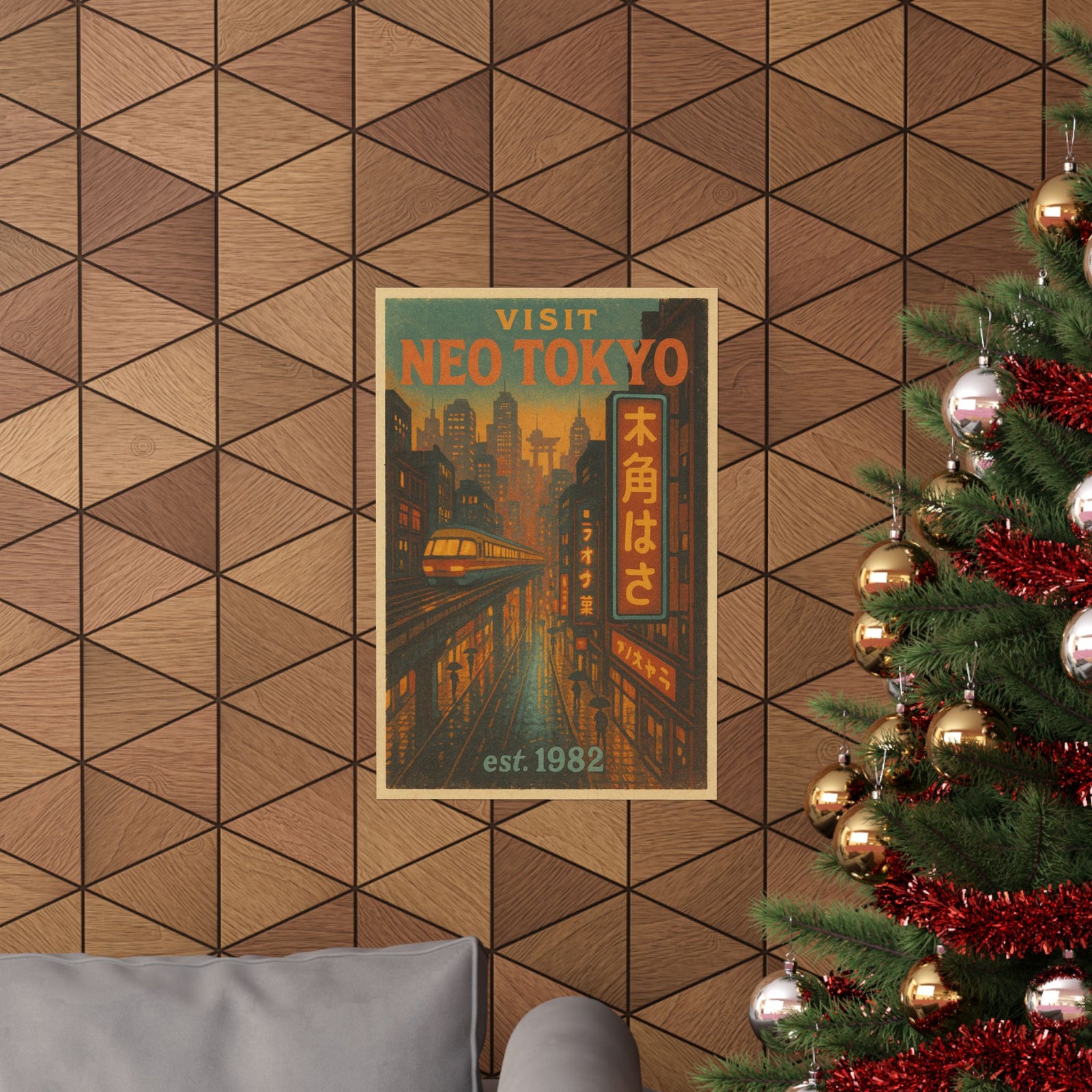 Neo Tokyo City Art Print Poster, Retro Anime Travel Advert