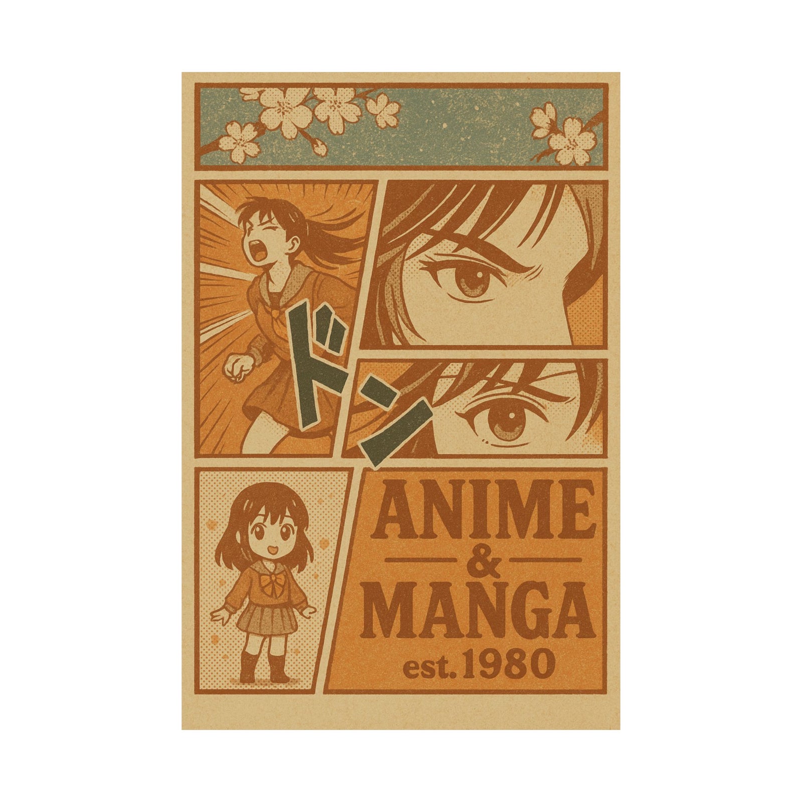 Manga Panel Page Art Print Poster, Black and White Screentone Grid