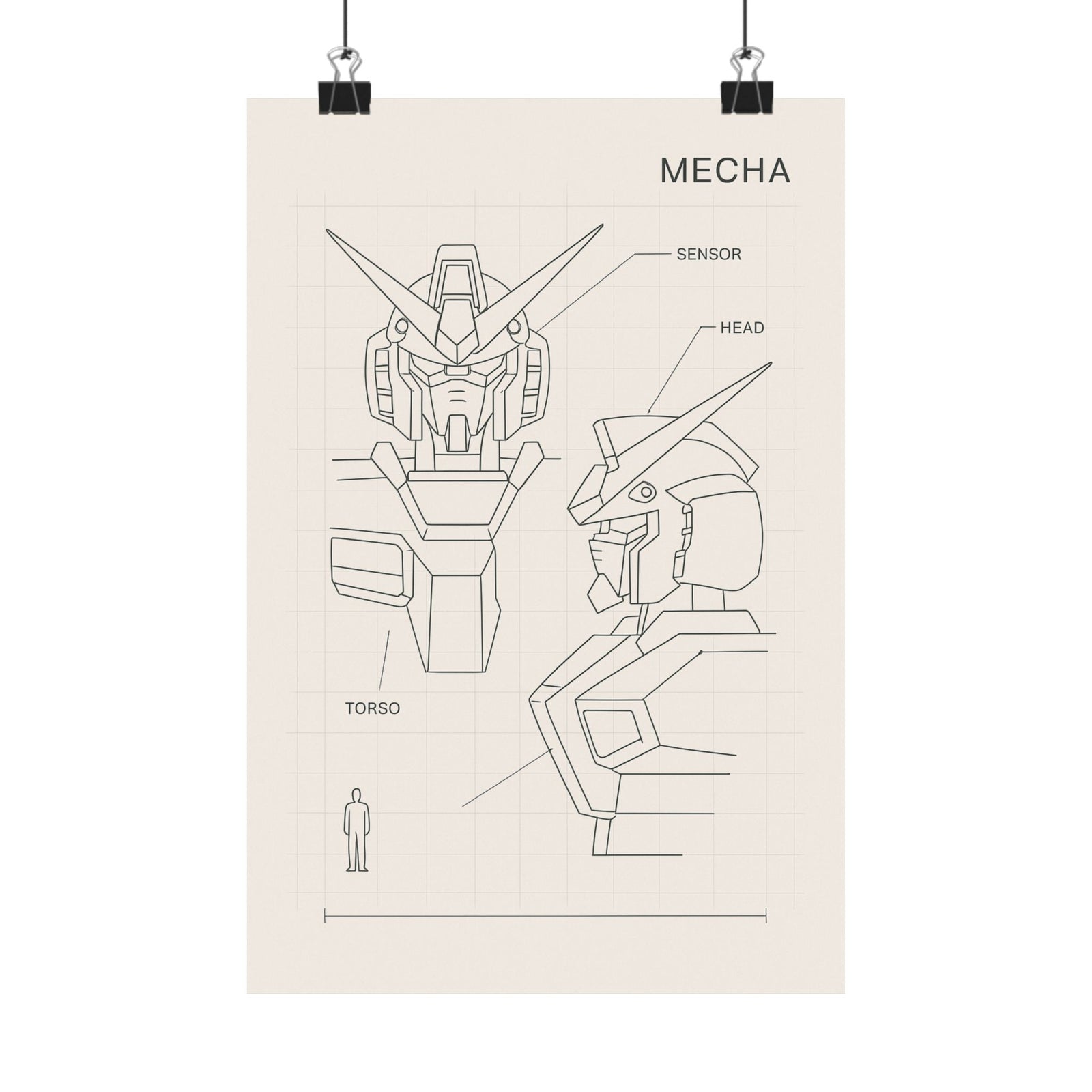 Mecha Robot Blueprint Art Print Poster, Anime Mech Schematic