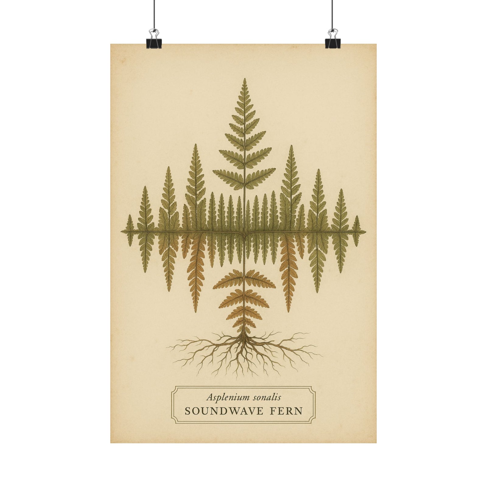 Soundwave Fern Botanical Art Print Poster, Vintage Frequency Plate