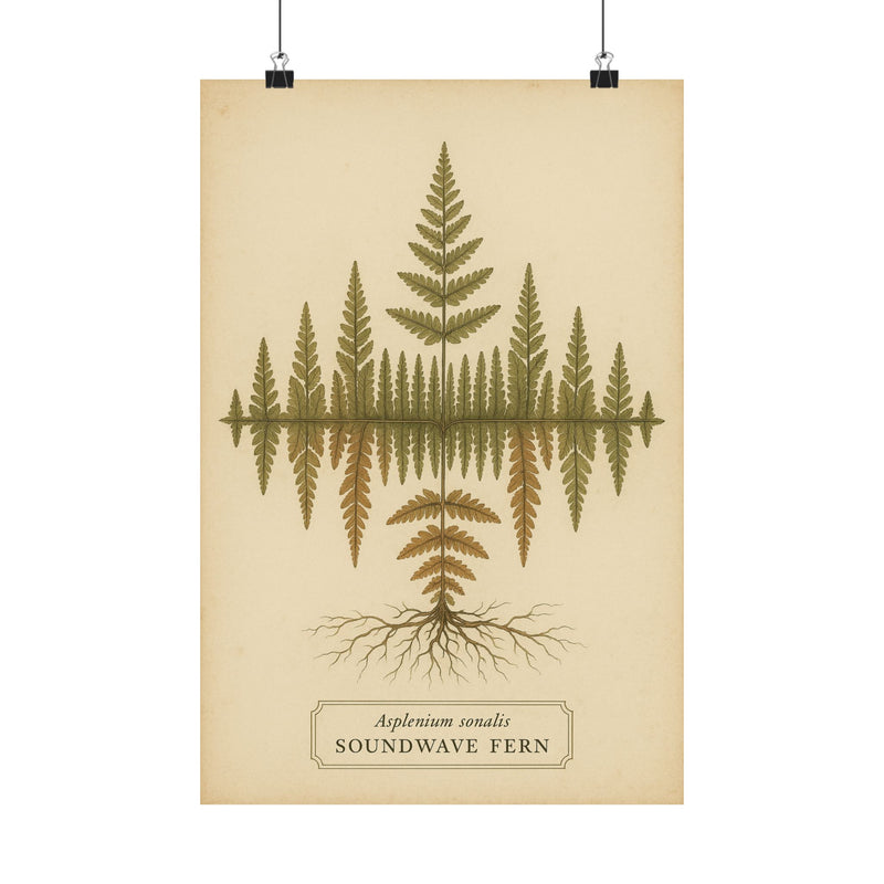 Soundwave Fern Botanical Art Print Poster, Vintage Frequency Plate