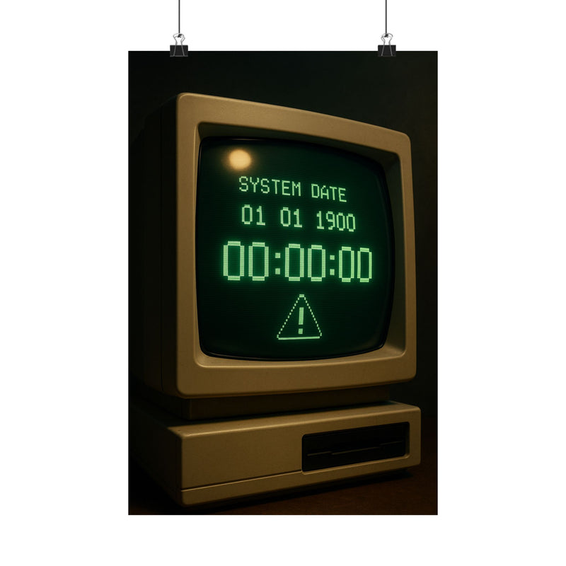 Y2K Bug Terminal Art Print Poster, Millennium Countdown Screen
