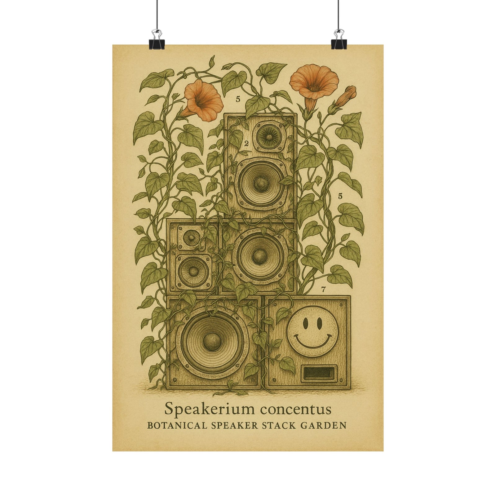 Speaker Stack Garden Art Print Poster, Overgrown Soundsystem Study