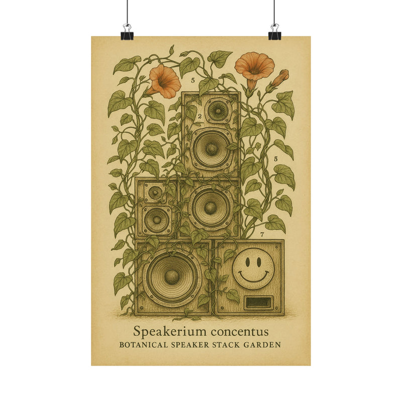 Speaker Stack Garden Art Print Poster, Overgrown Soundsystem Study