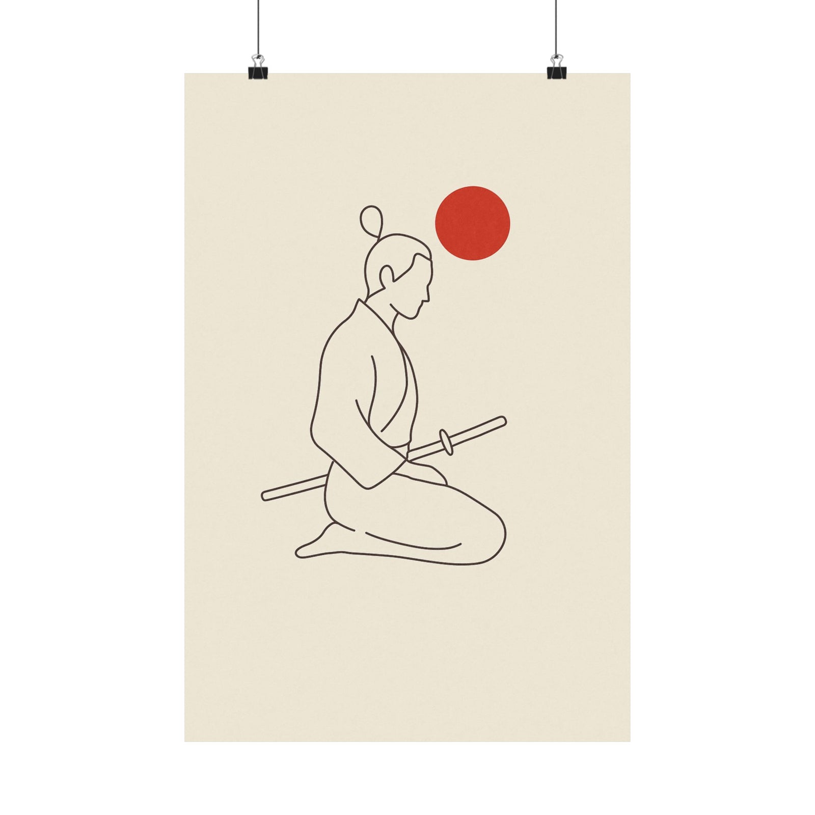 Minimal Samurai Line Art Print Poster, One Line Swordsman