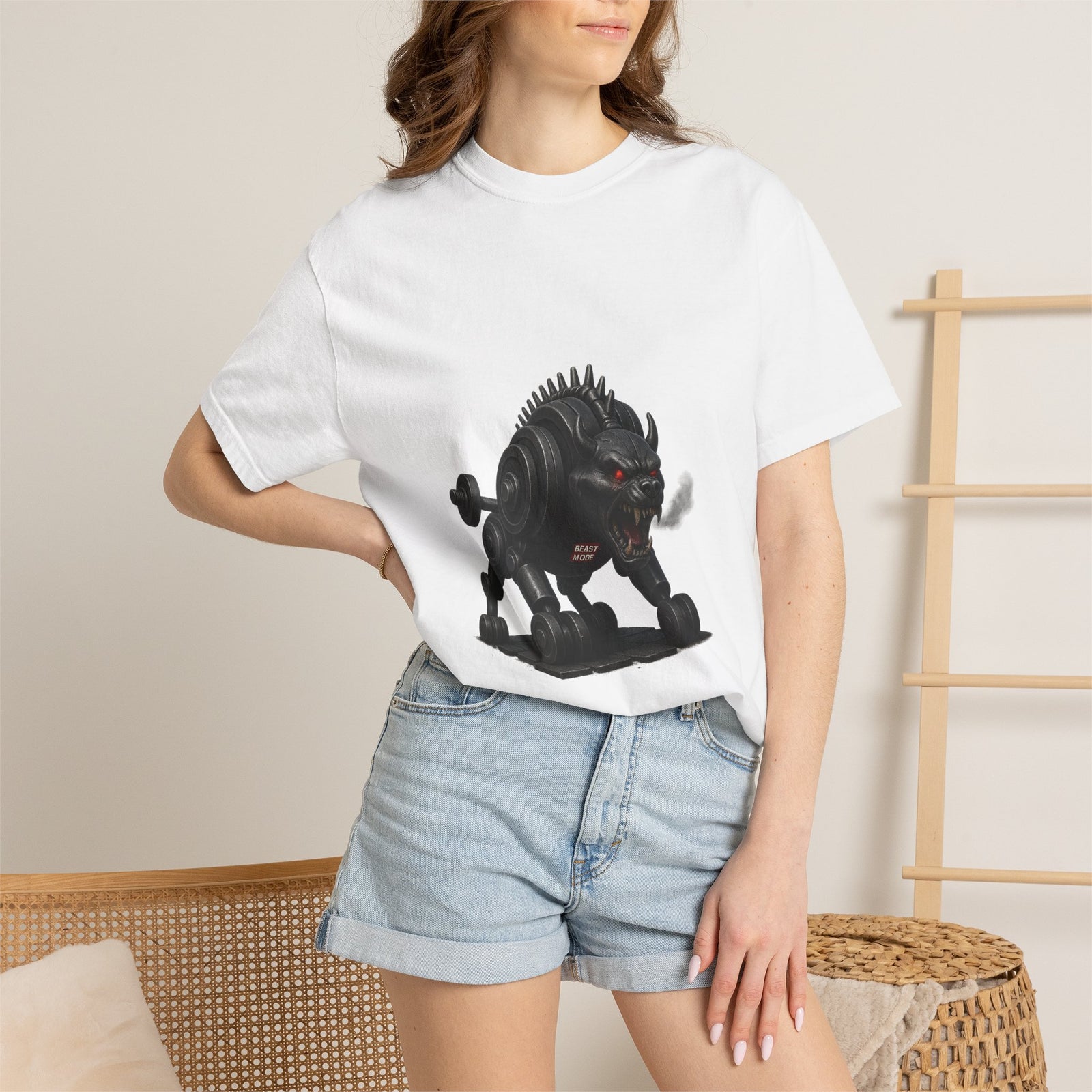 Dumbbell Beast Graphic Tee, Beast Mode 3D Creature