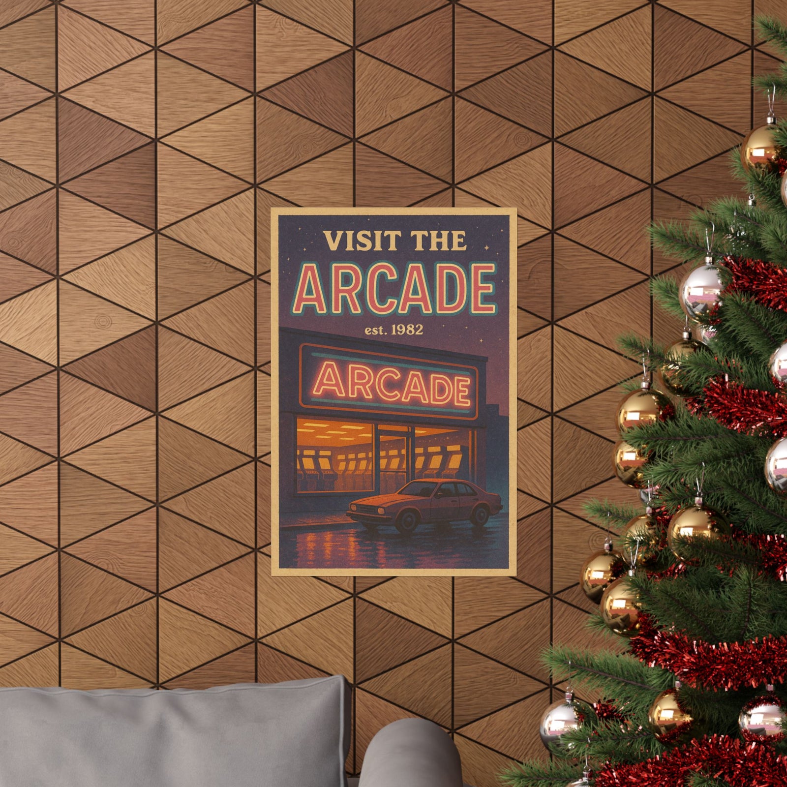 Neon Arcade Travel Art Print Poster, Retro Arcade Destination