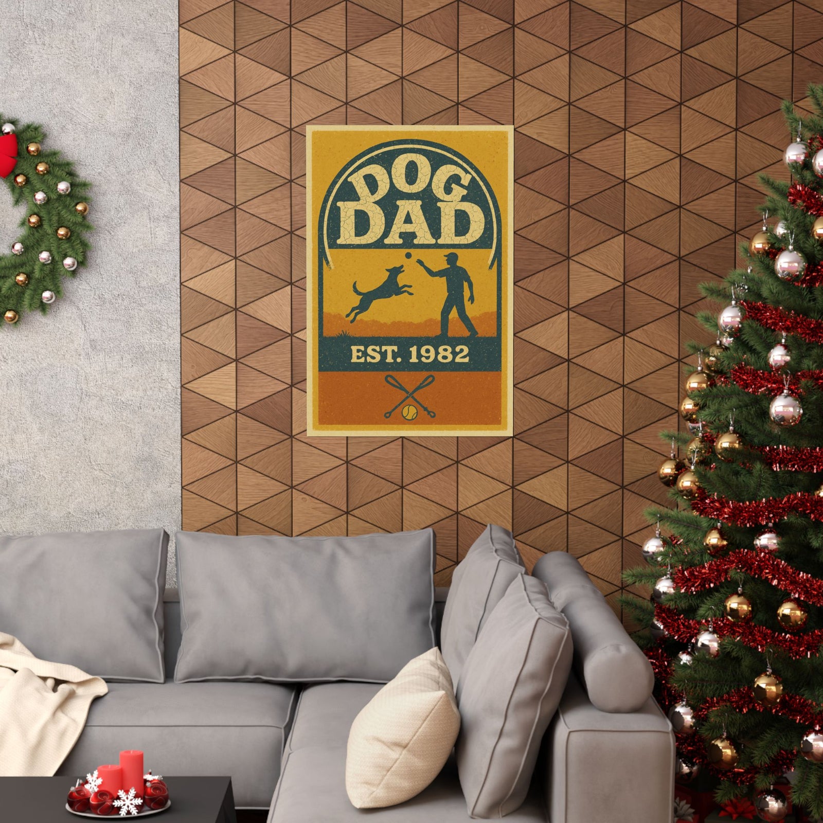 Dog Dad Established Badge Art Print Poster, Vintage Varsity Emblem