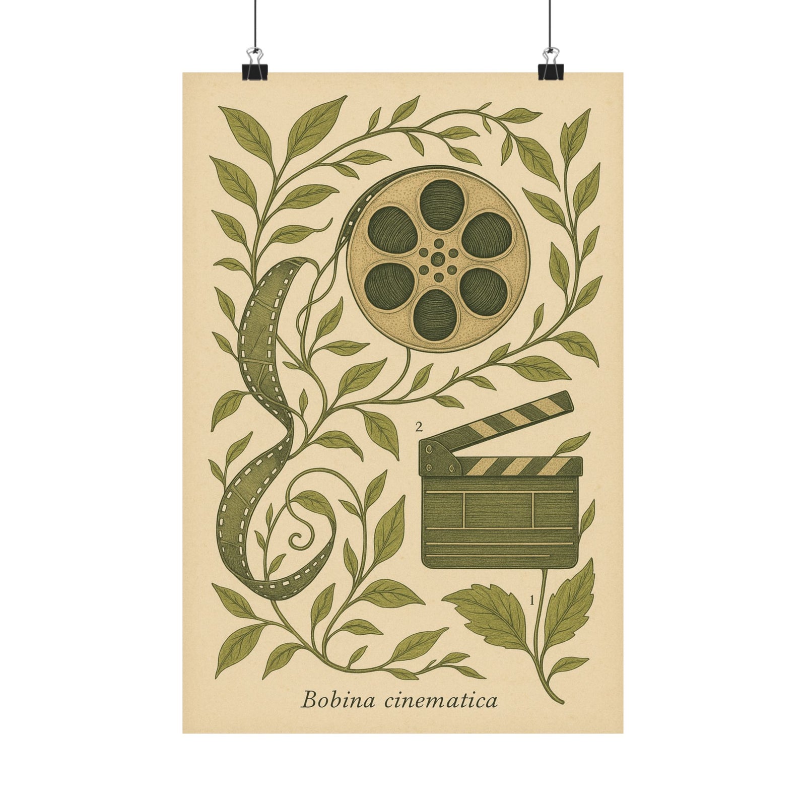 Film Reel Botanical Plate Art Print Poster, Vintage Cinema Herbarium