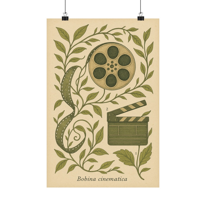 Film Reel Botanical Plate Art Print Poster, Vintage Cinema Herbarium